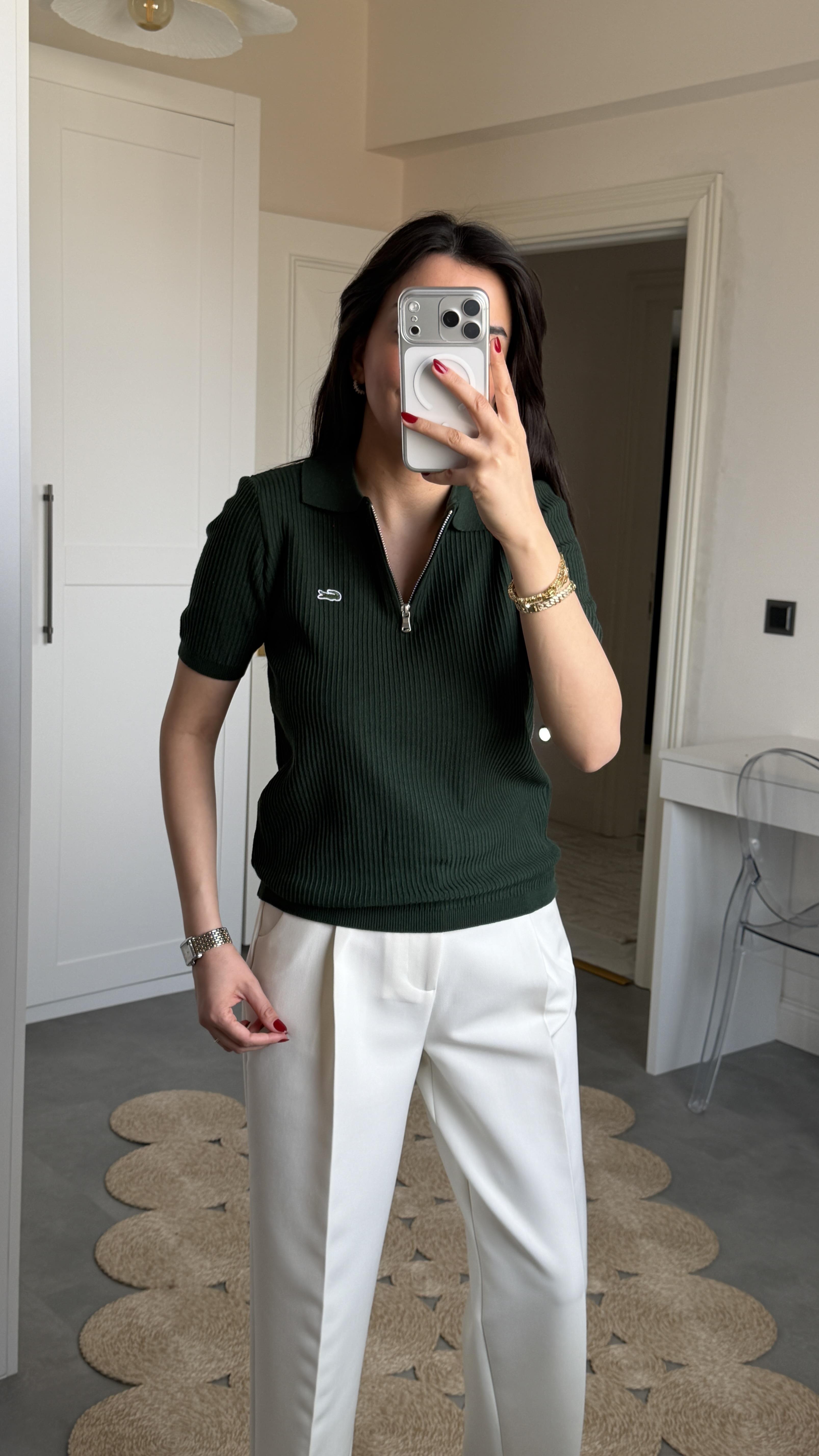 Lcs Polo Yaka Fermuarlı Triko - Haki