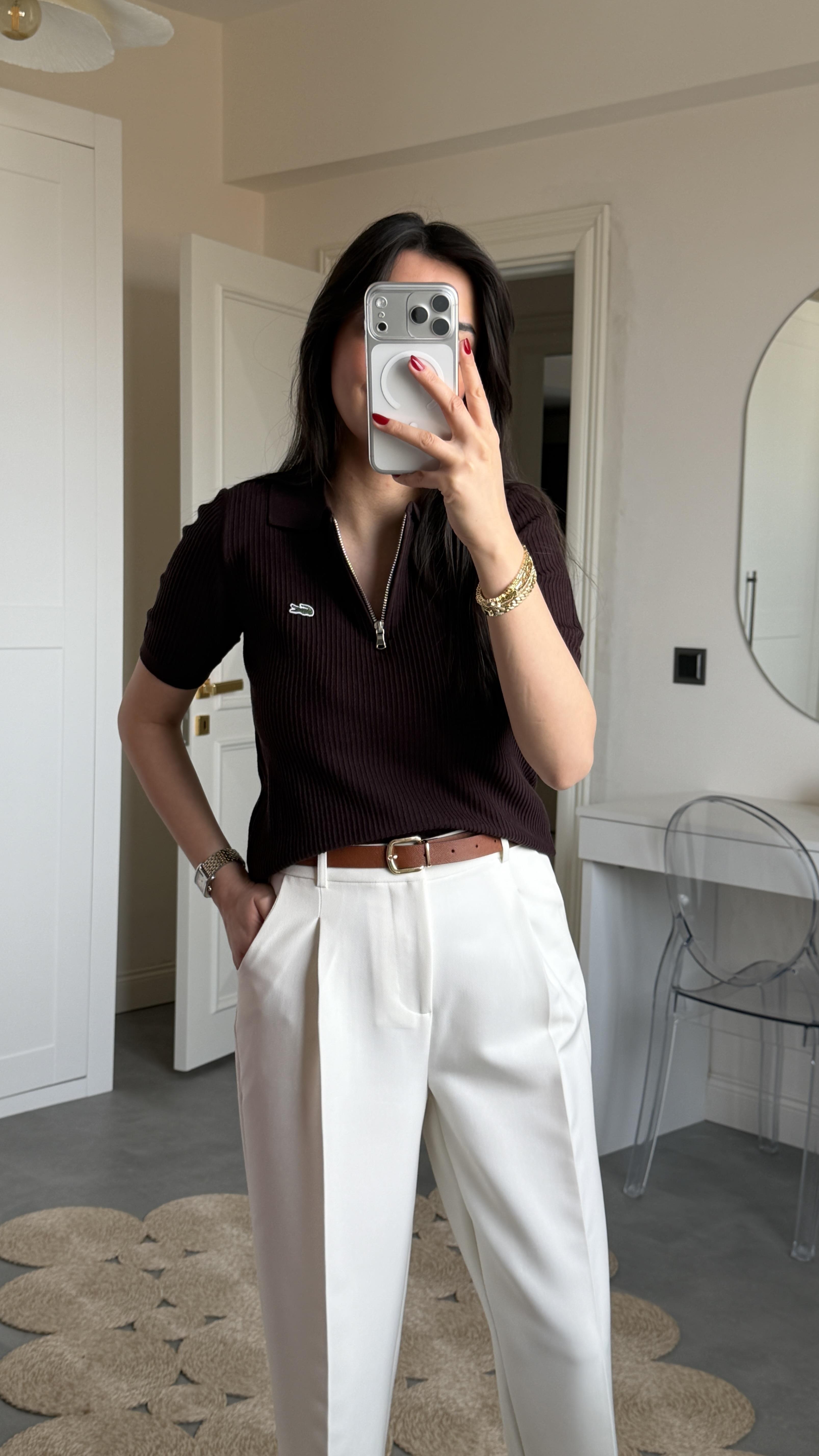 Lcs Polo Yaka Fermuarlı Triko - Kahve