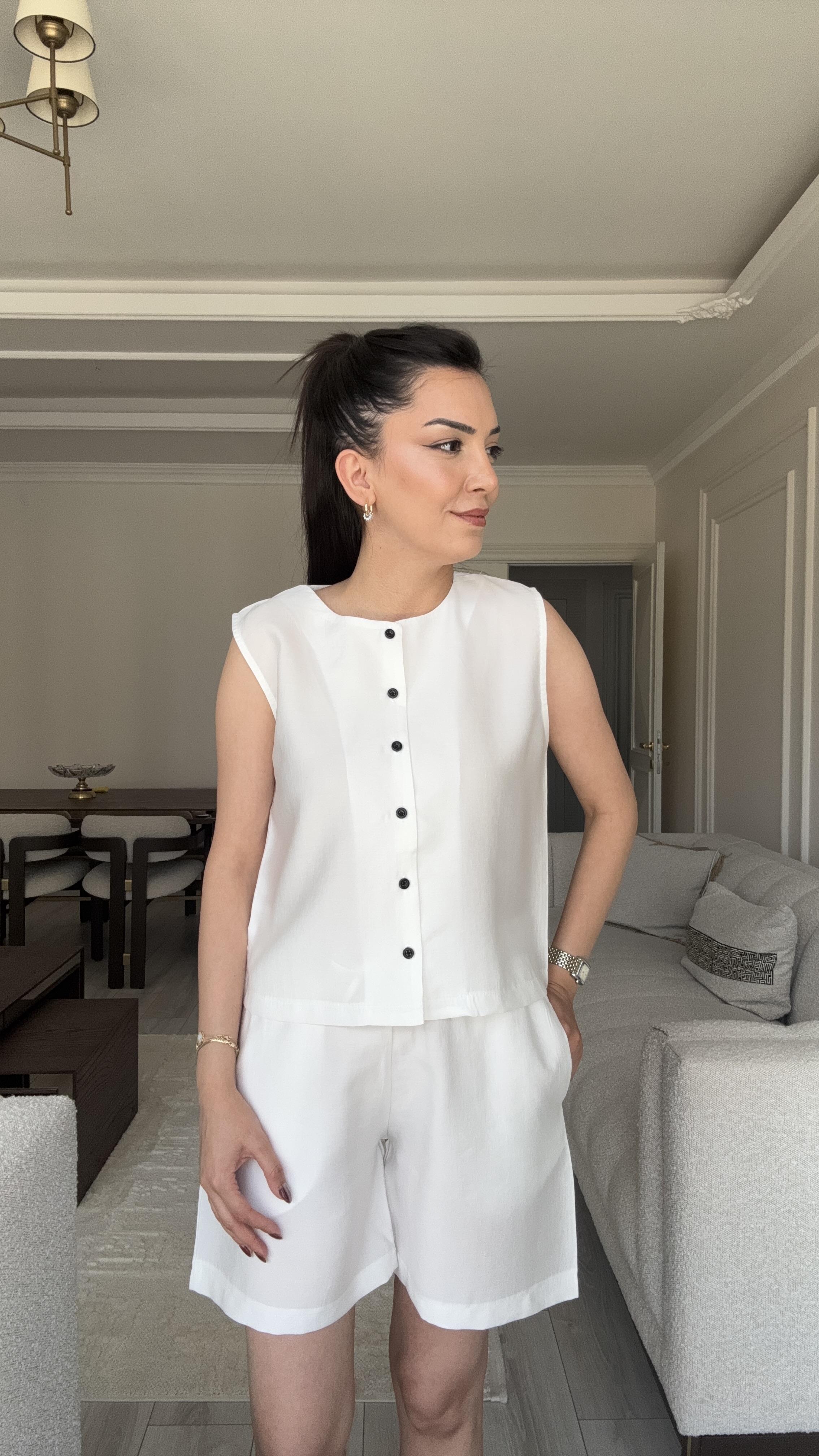 Massi Yelek Şort Takım - Beyaz