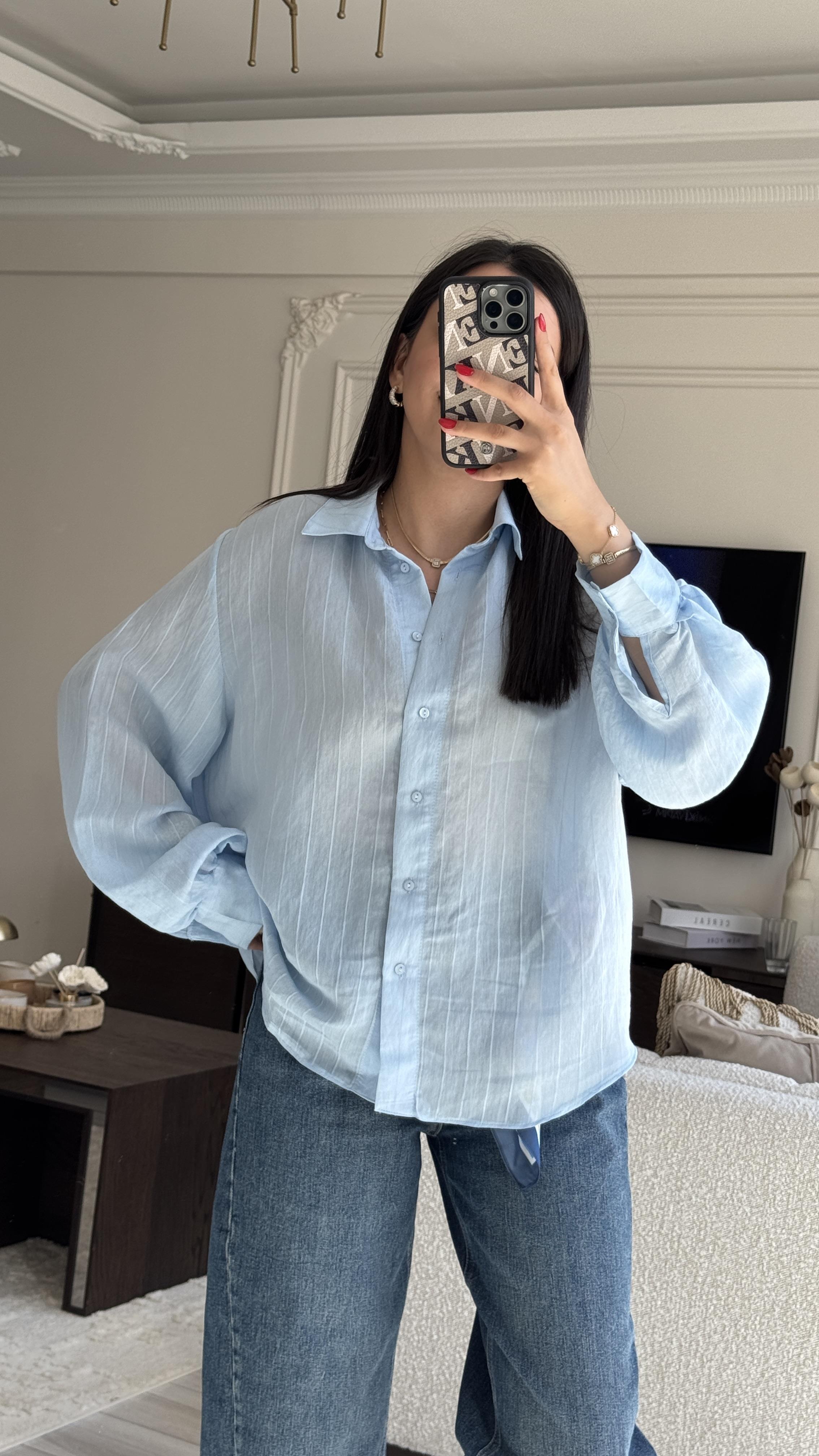 Mavi Çizgili Oversize Gömlek 