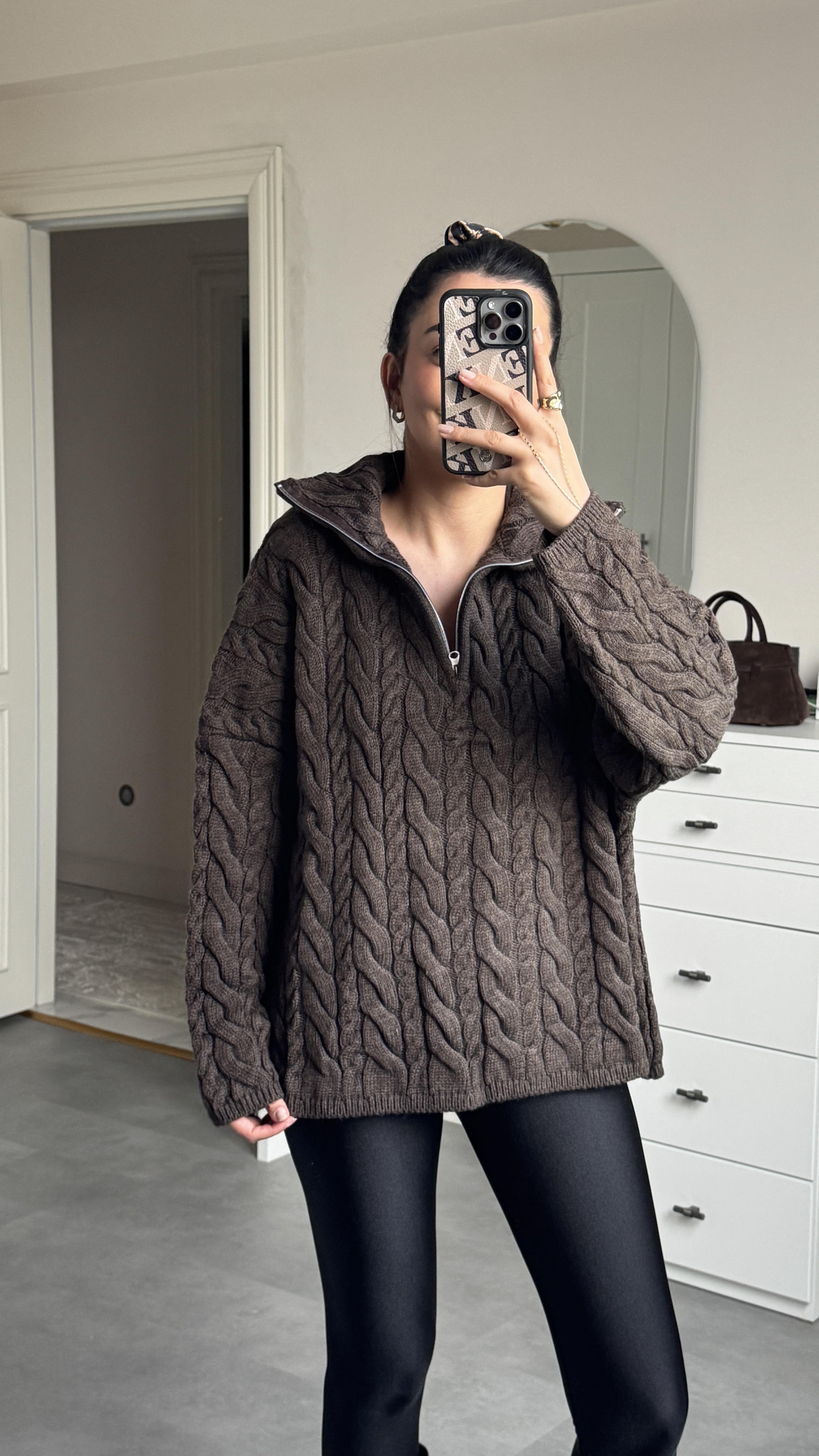 Örgü Kazak - Kahve