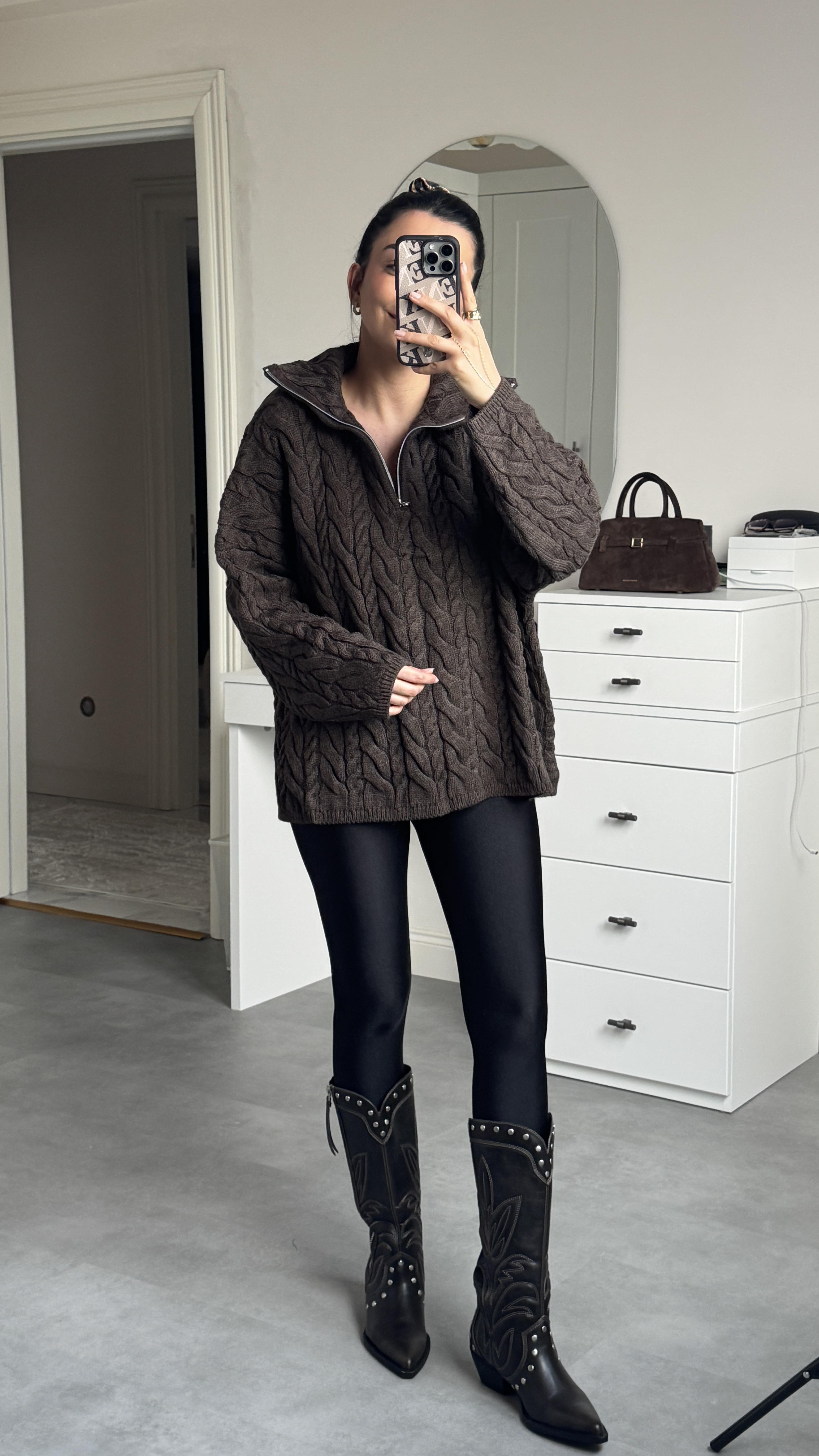 Örgü Kazak - Kahve