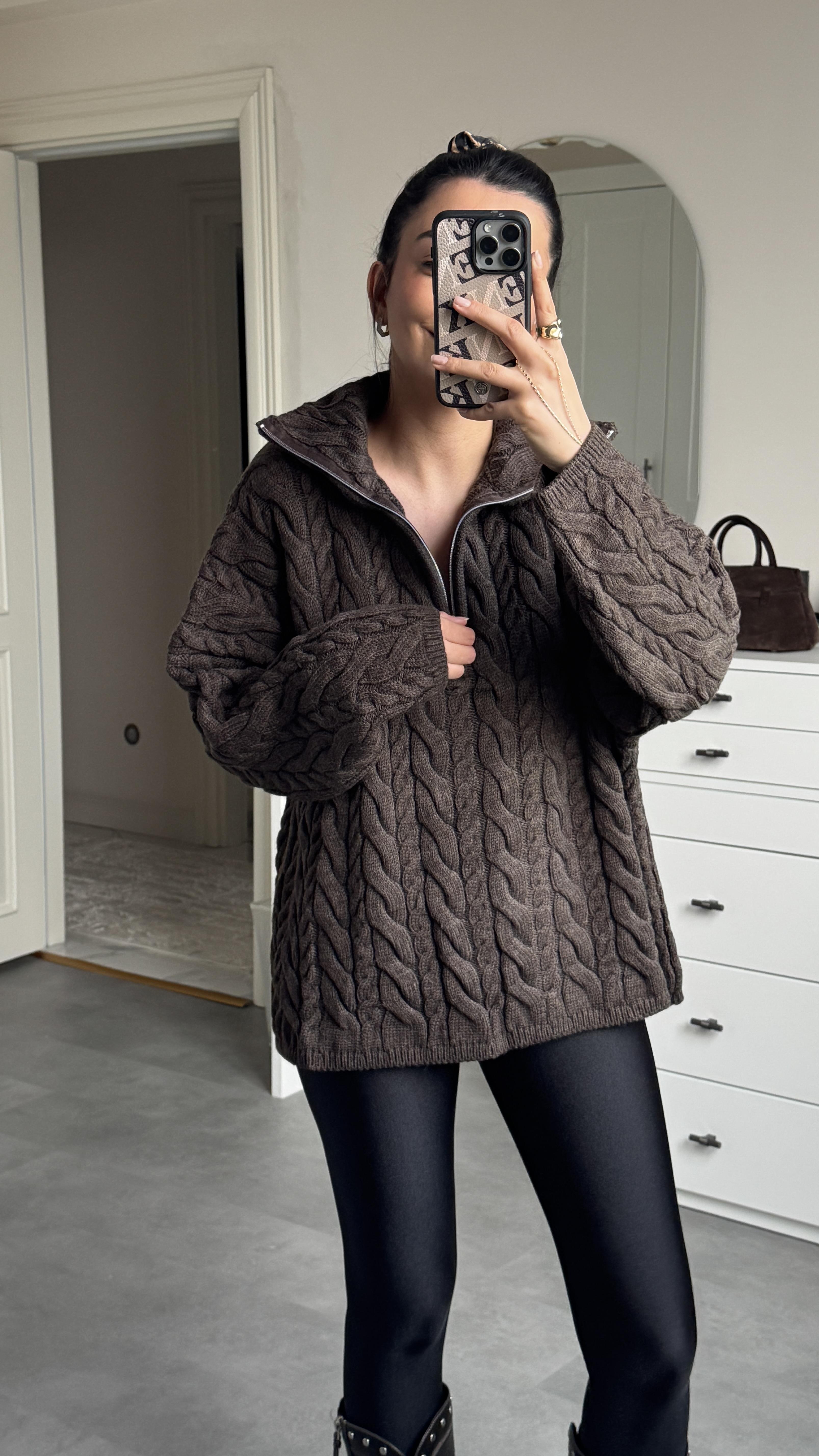 Örgü Kazak - Kahve