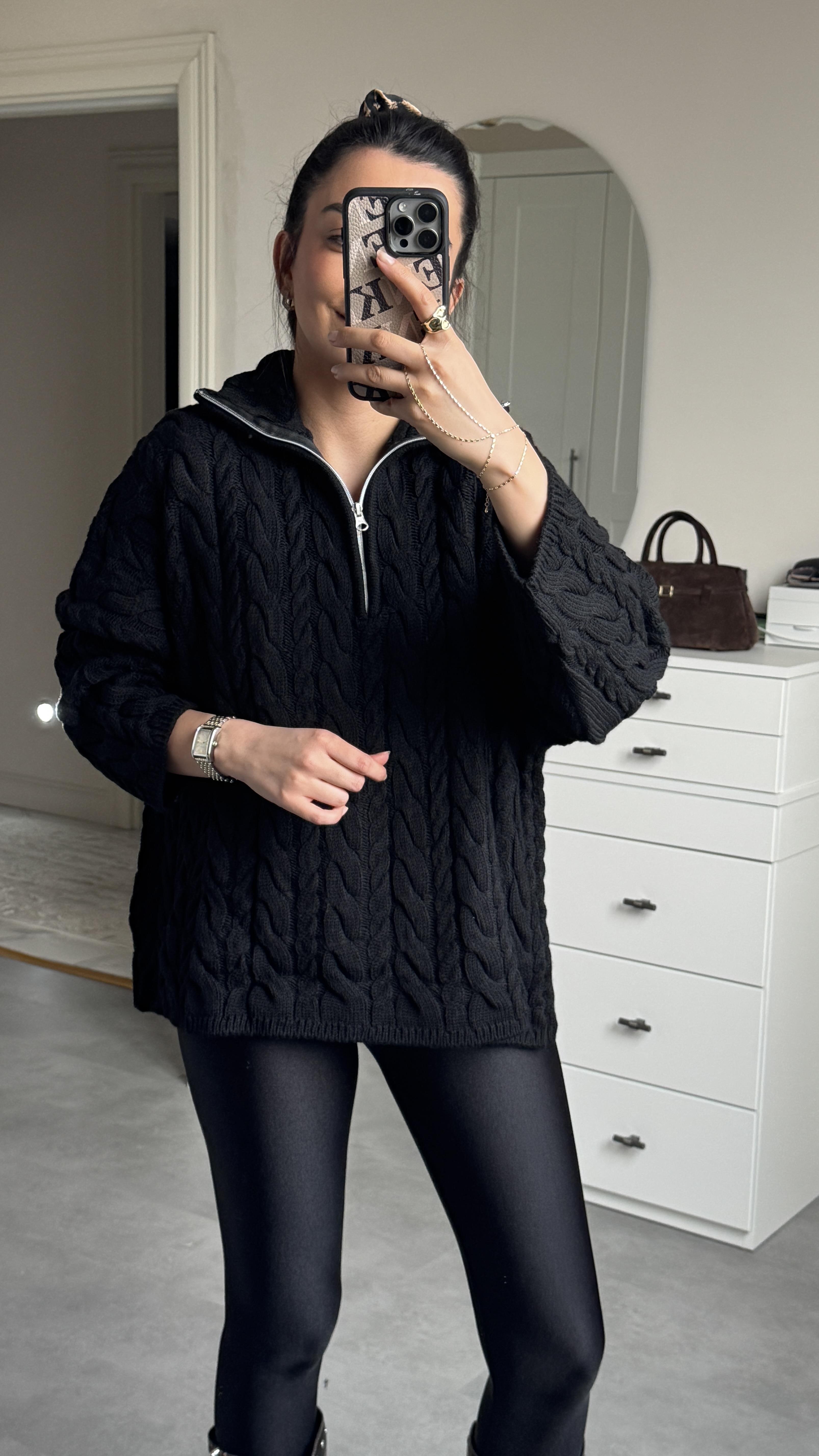 Örgü Kazak - Siyah 