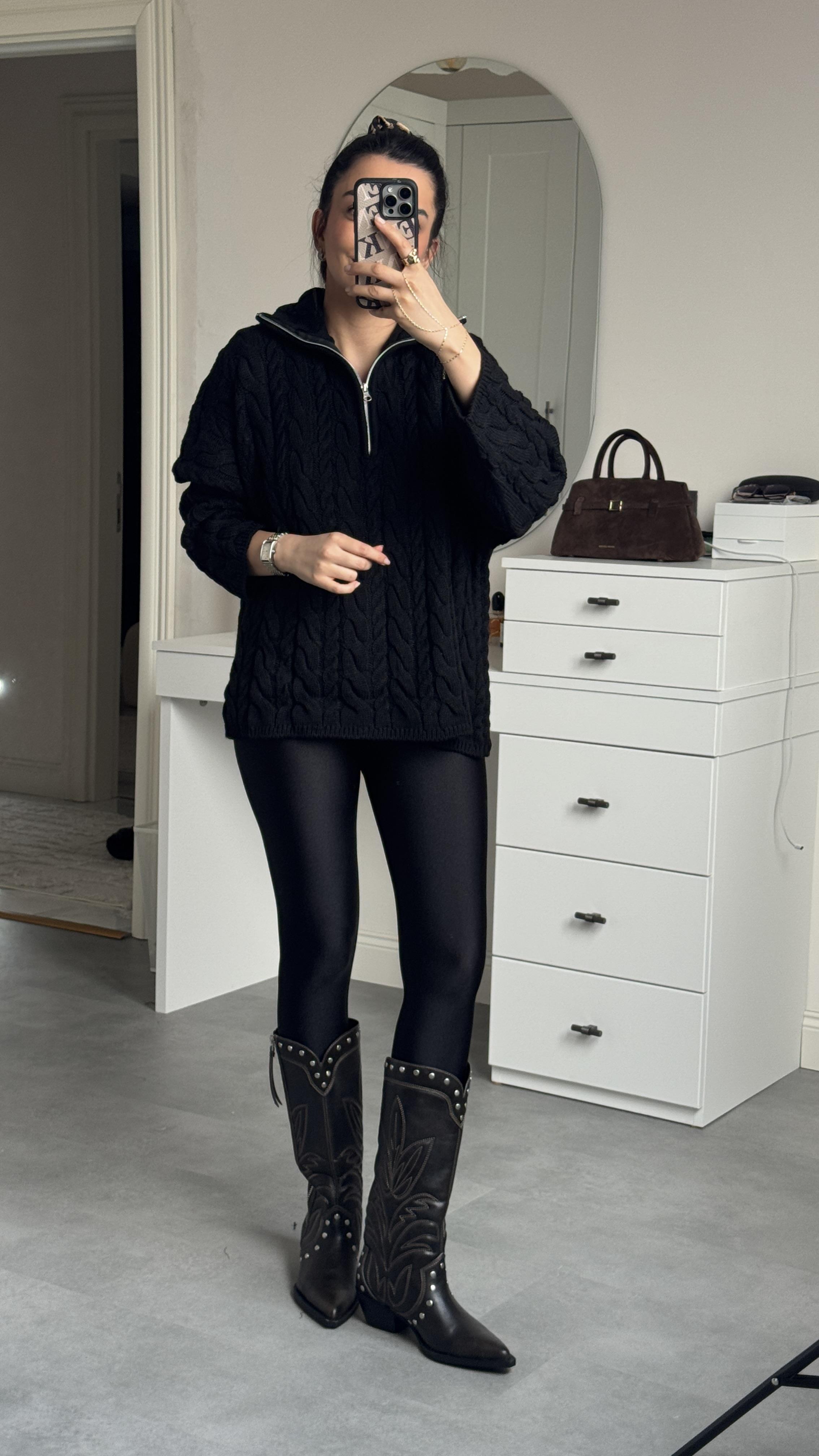 Örgü Kazak - Siyah 