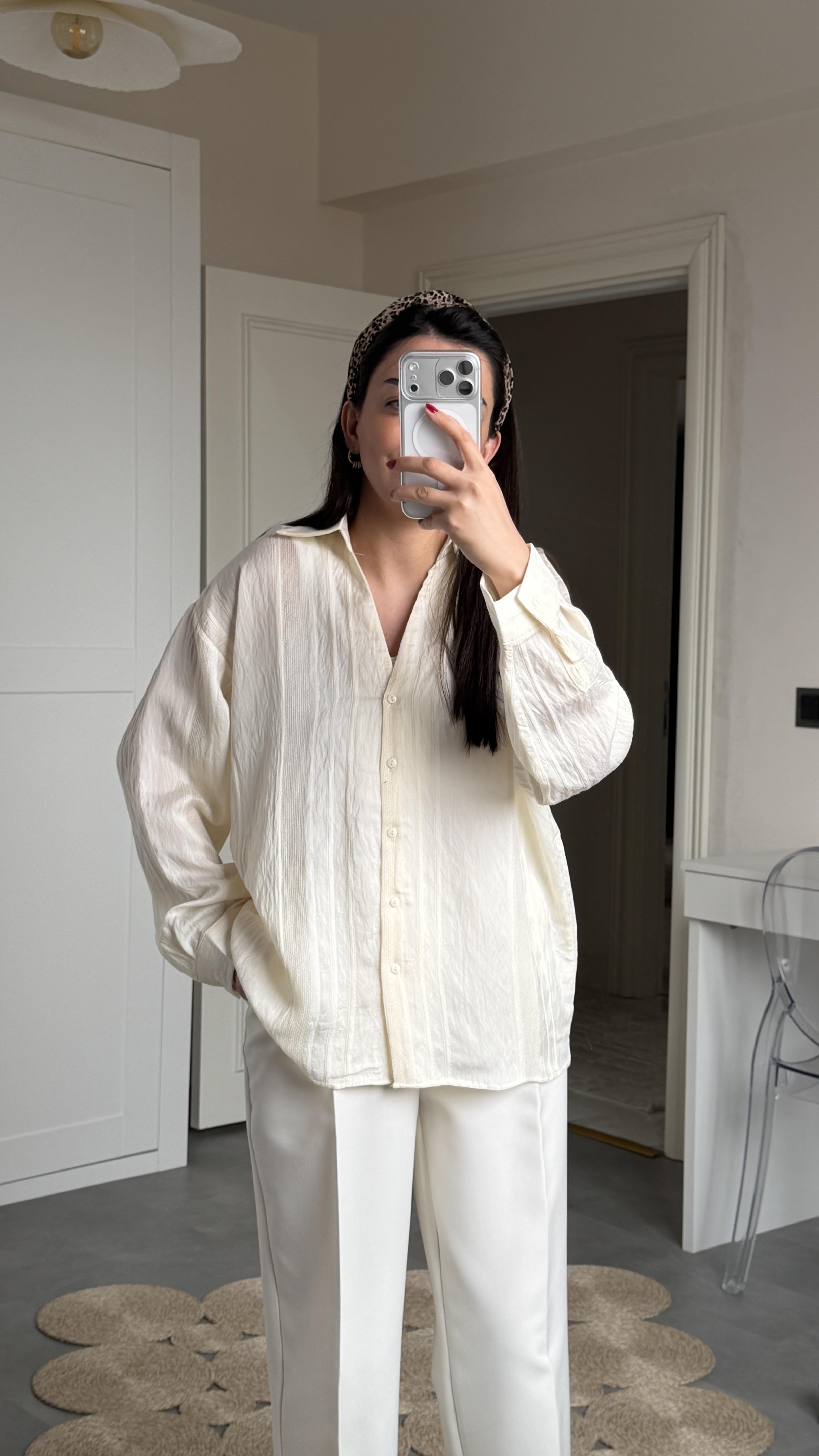 Oversize Transparan Gömlek - Bej 