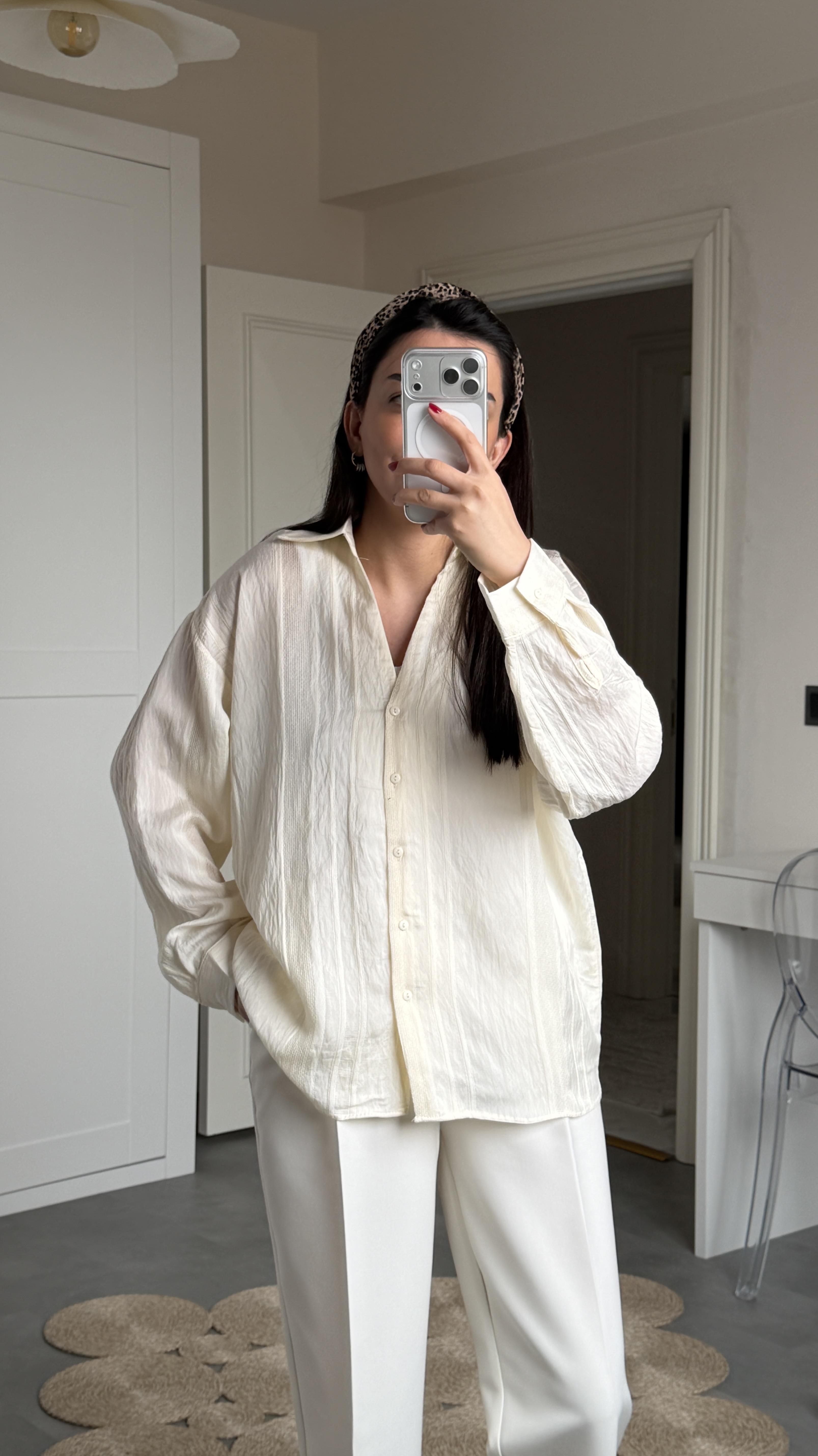 Oversize Transparan Gömlek - Bej 