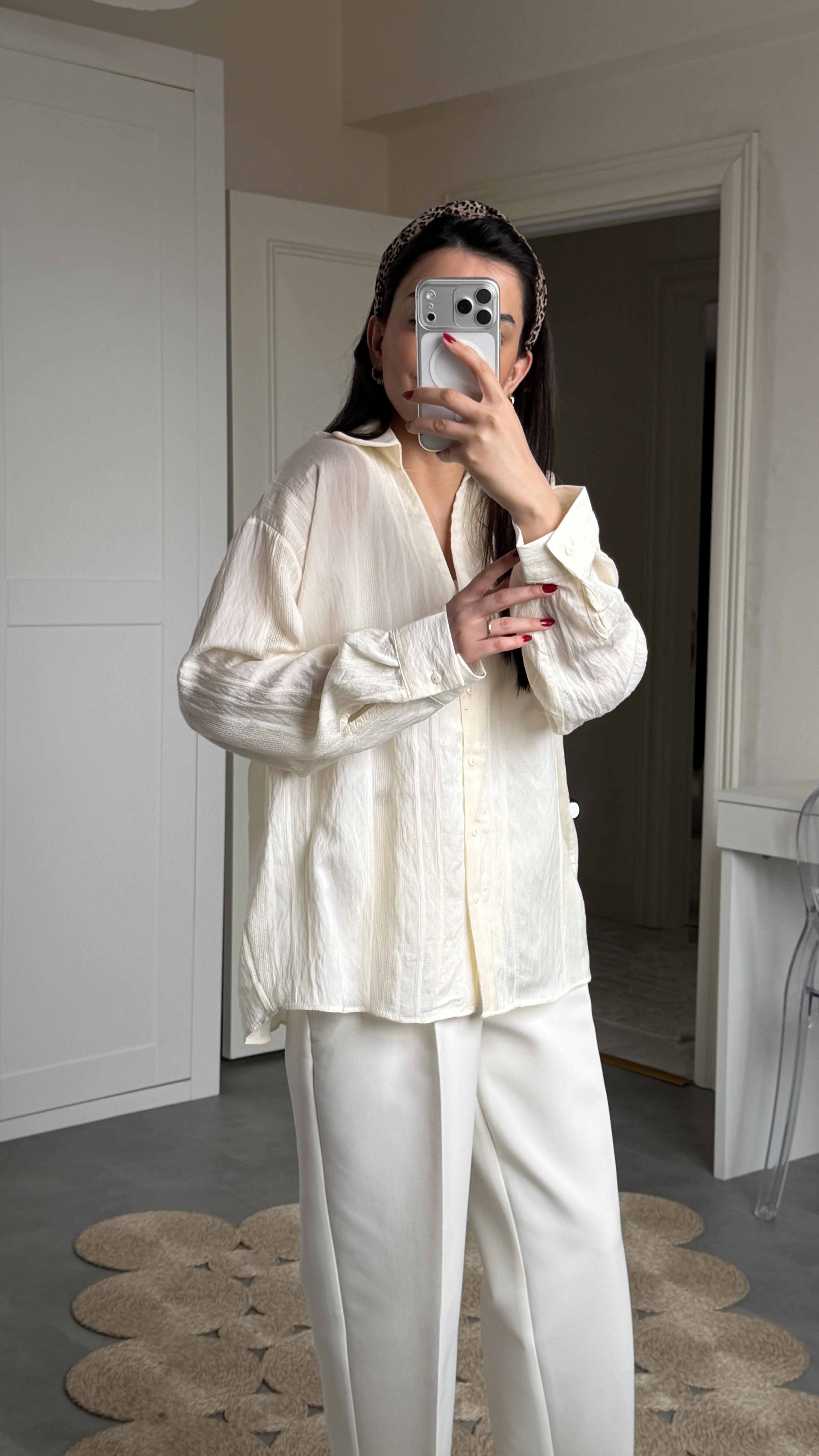 Oversize Transparan Gömlek - Bej 