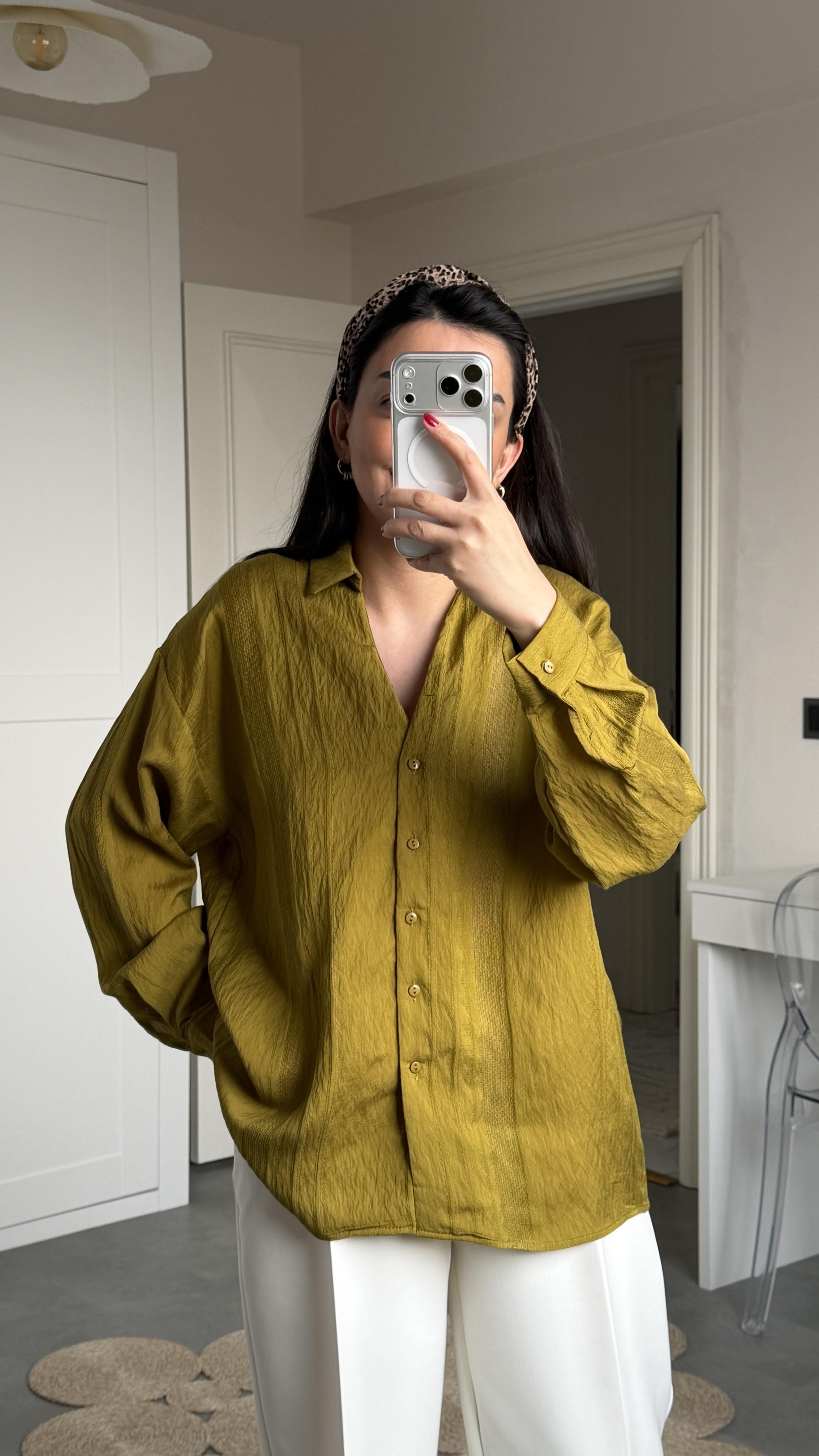 Oversize Transparan Gömlek - Olive 
