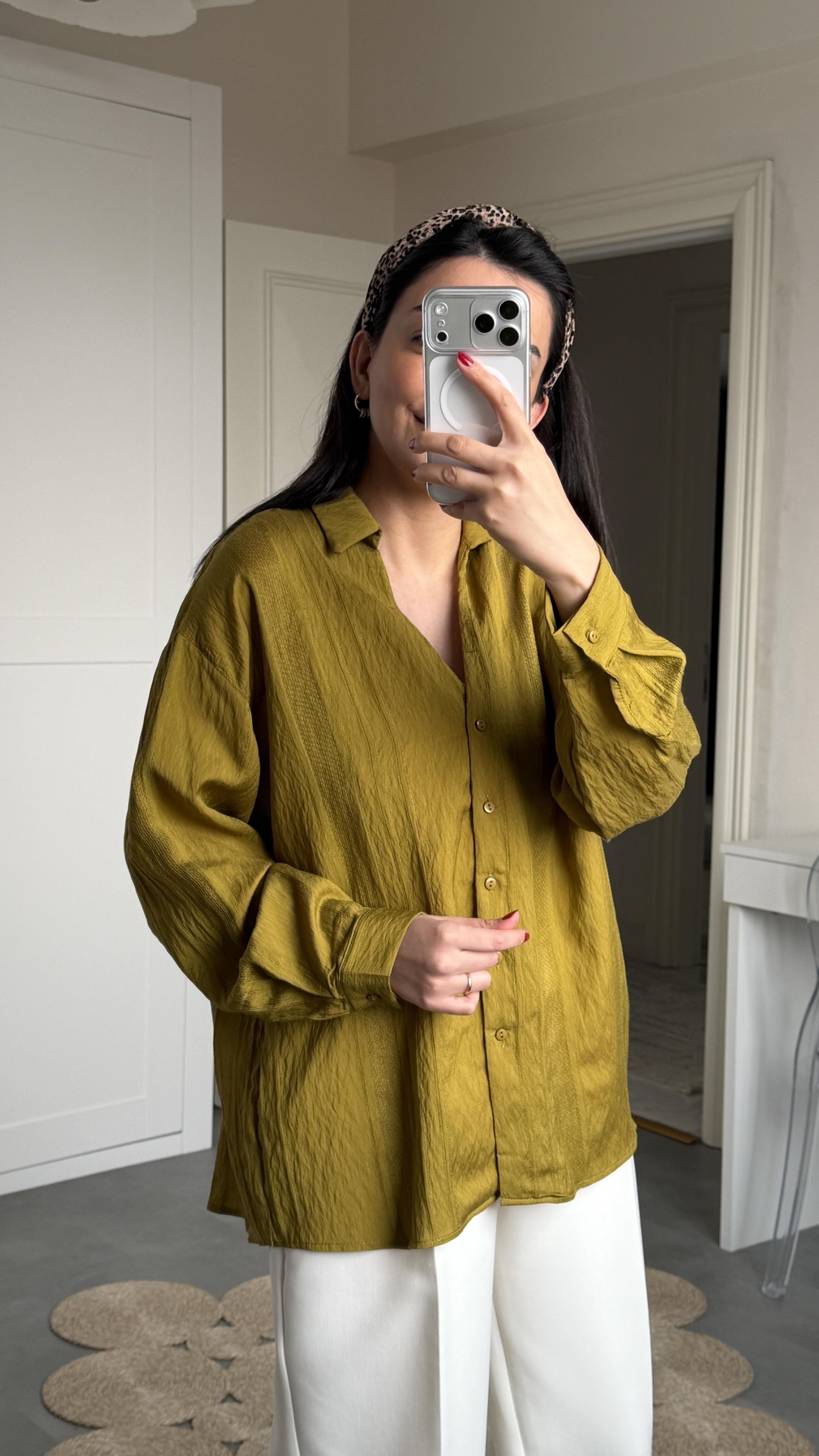 Oversize Transparan Gömlek - Olive 