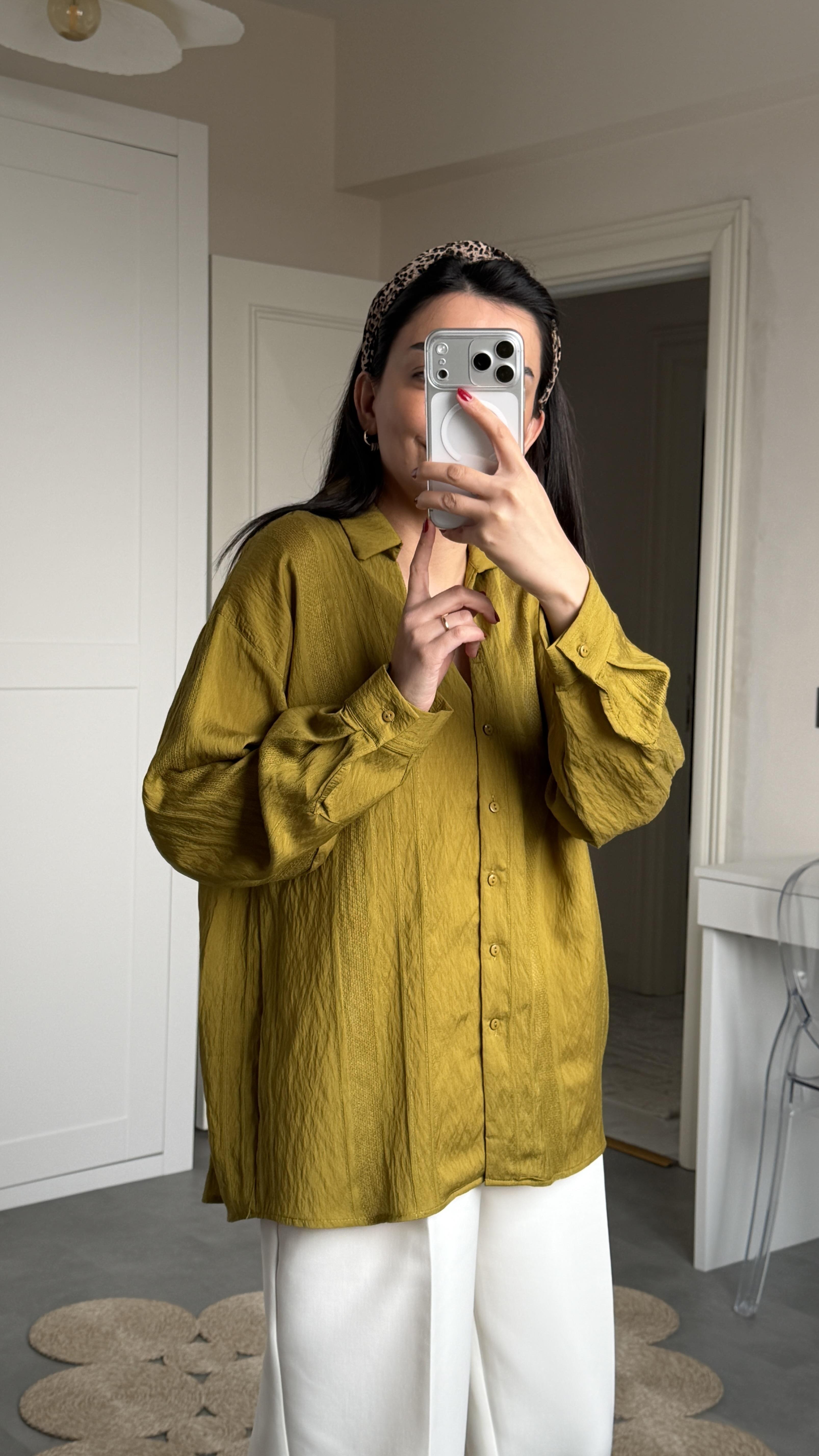 Oversize Transparan Gömlek - Olive 