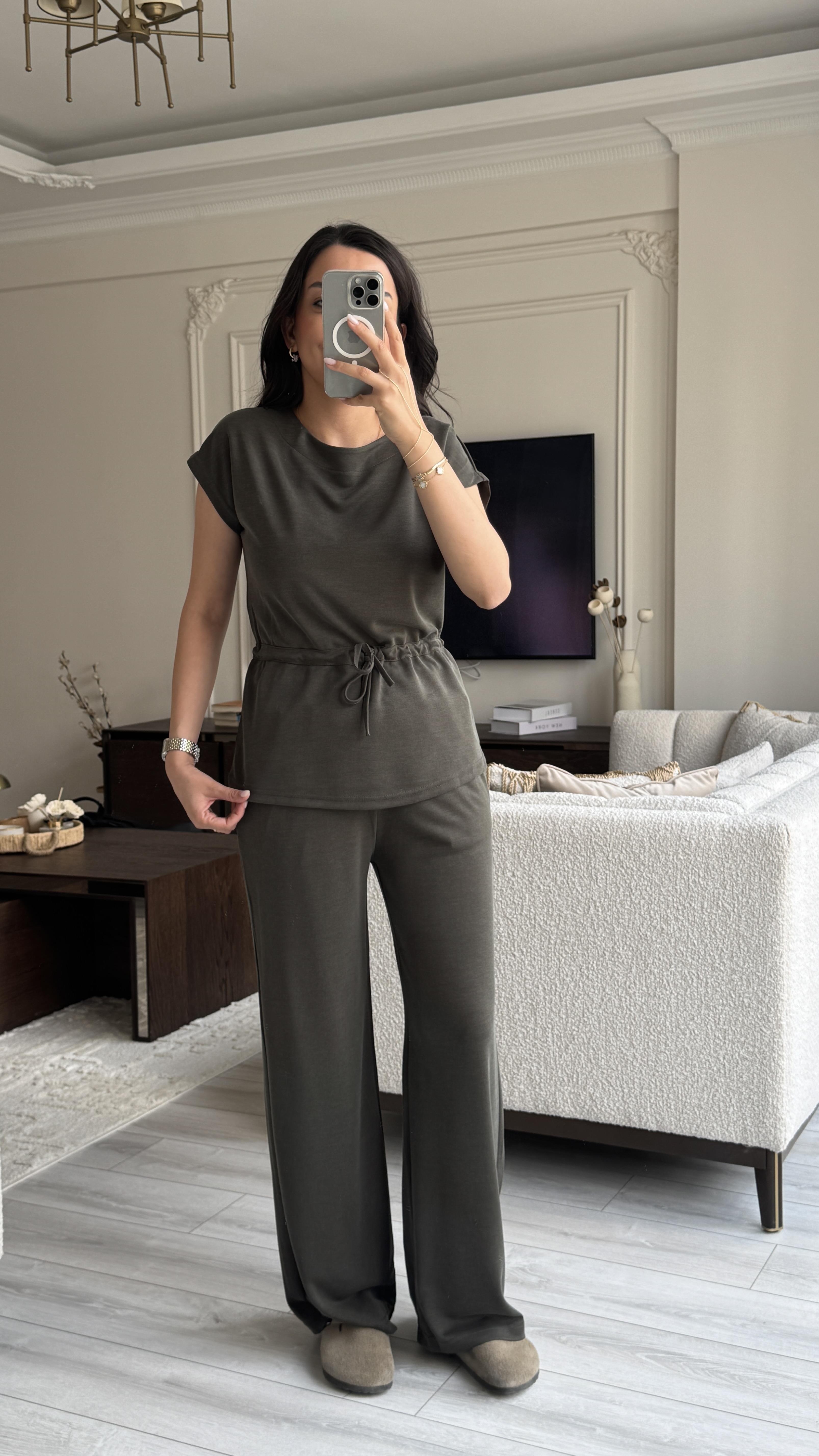 Oysh Beli Büzgülü Takım - Haki