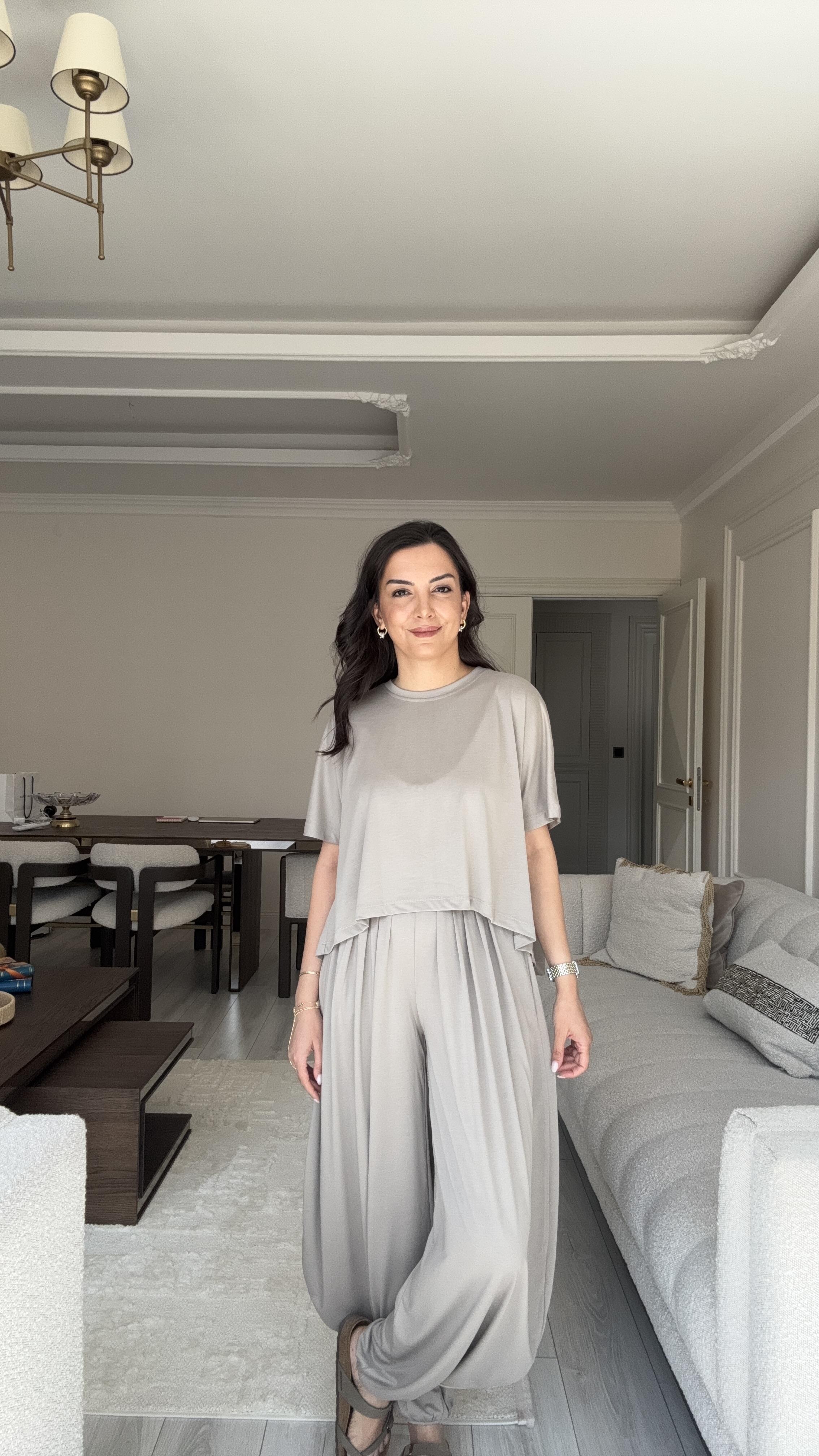 Oysh Kumaş Şalvar Takım - Toupe