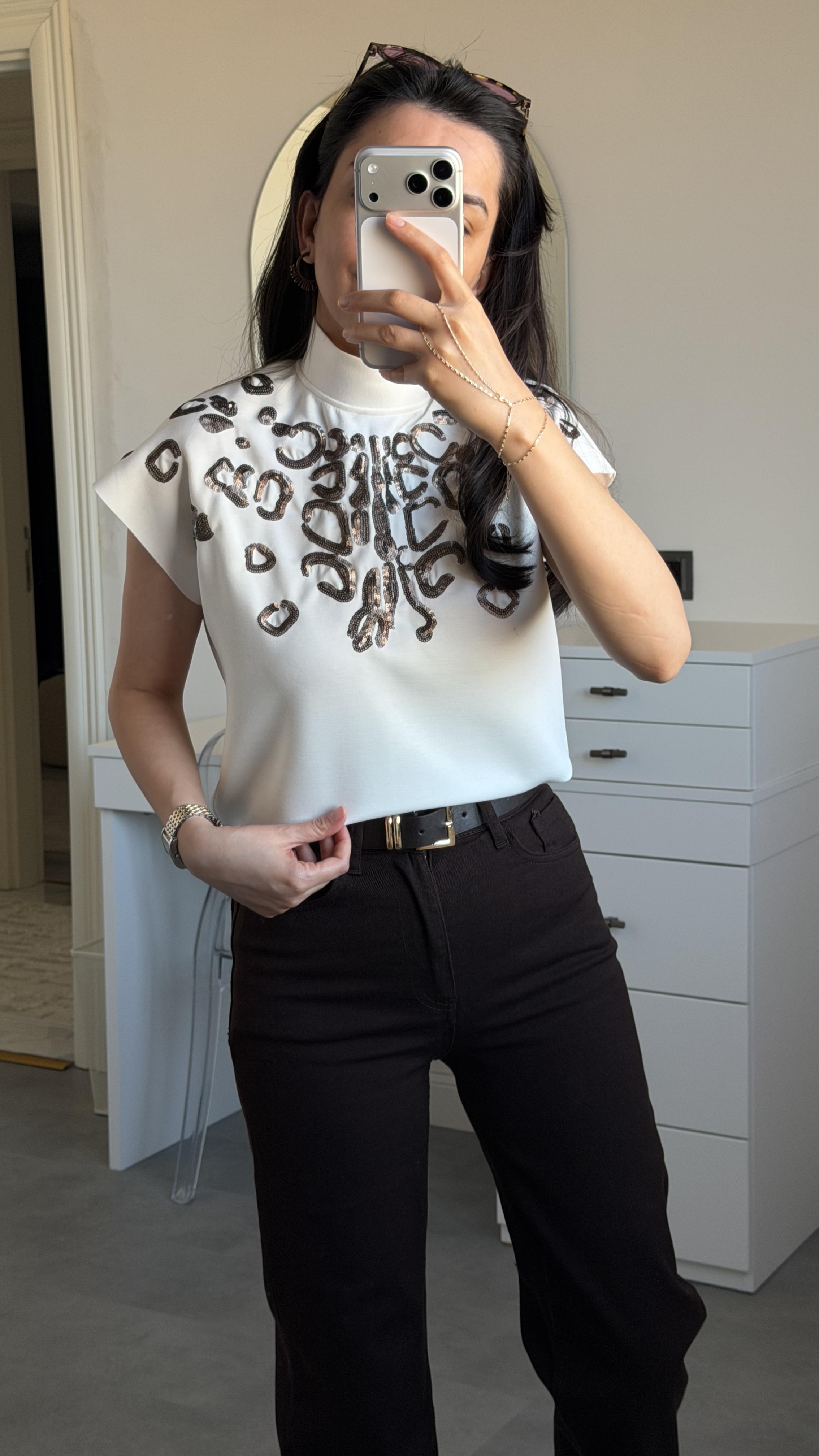 Payetli Model Bluz - Beyaz