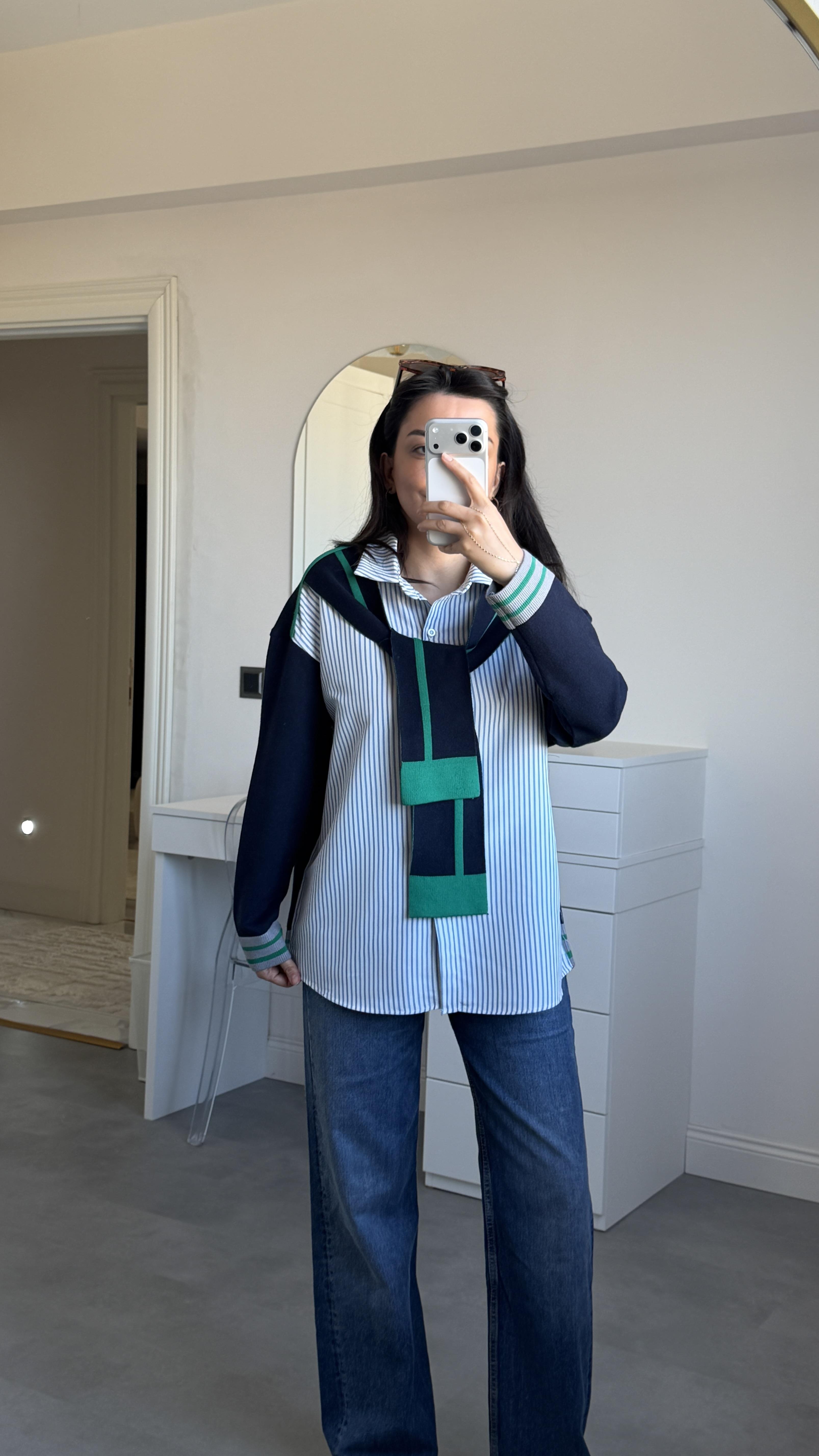 Şal Detaylı Oversize Gömlek