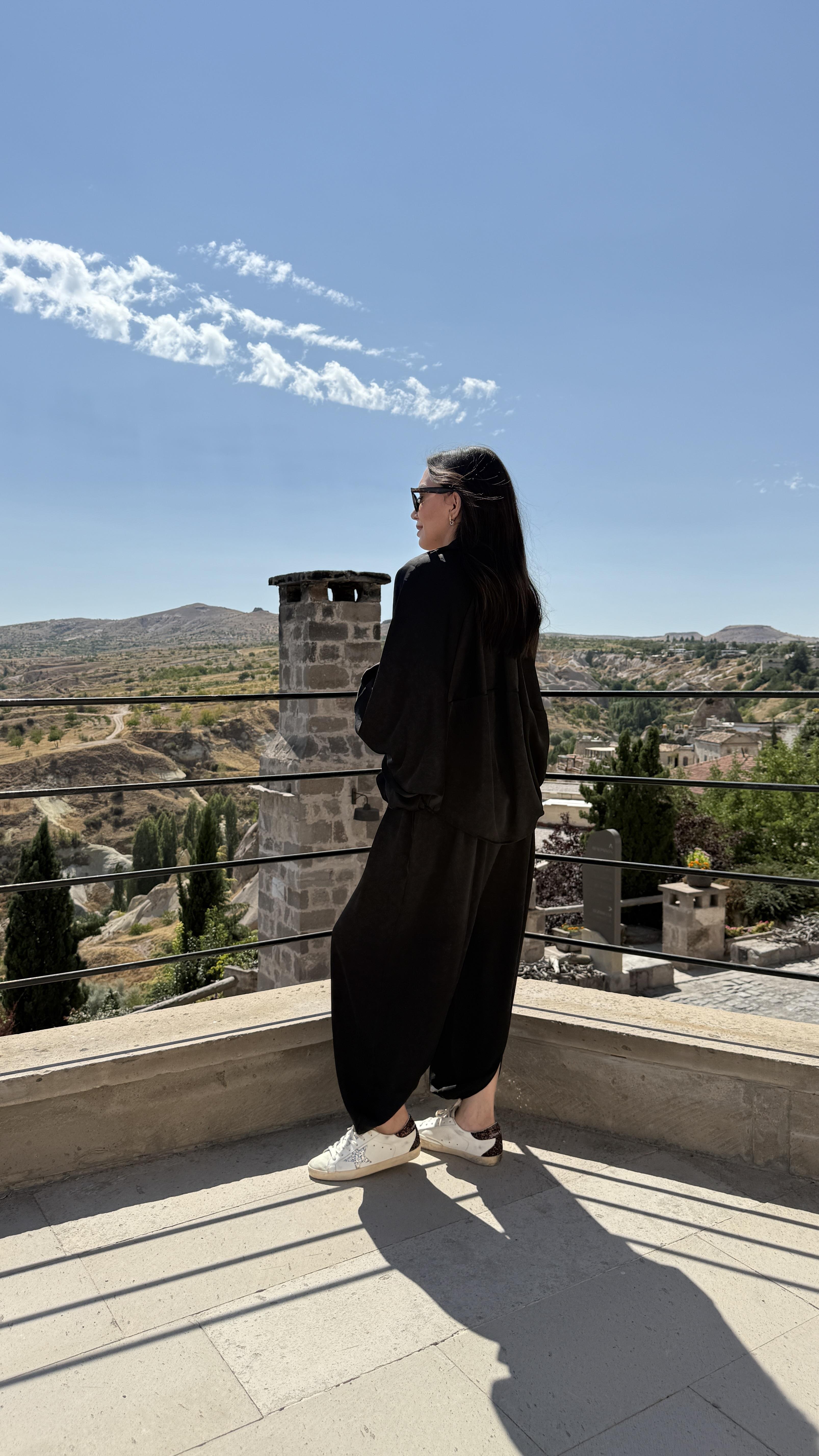 Saten Bomber Ceket Takım - Siyah 