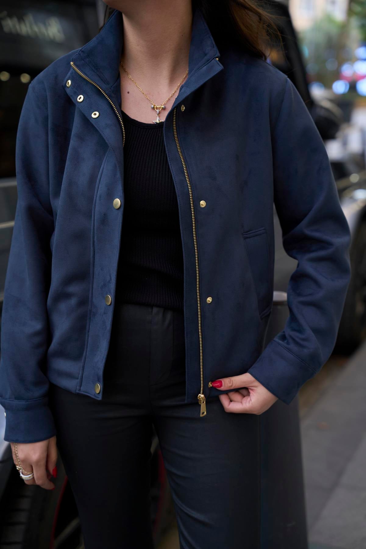 Süet Bomber Ceket  - Lacivert 