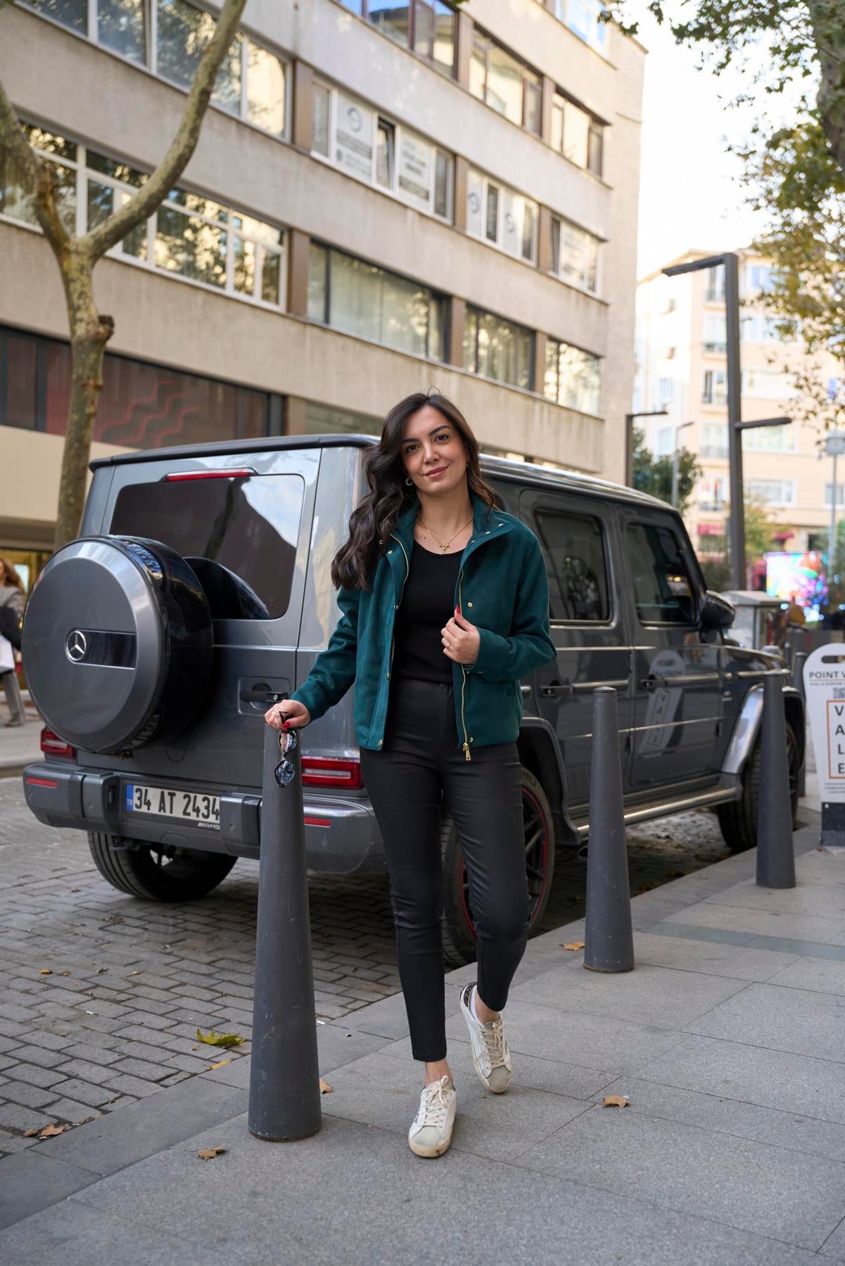 Süet Bomber Ceket  - Yeşil 