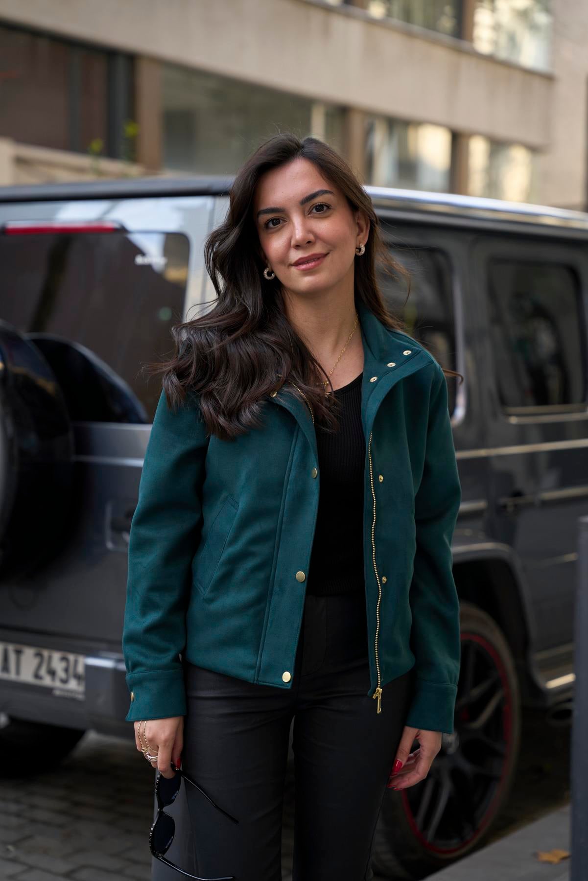 Süet Bomber Ceket  - Yeşil 