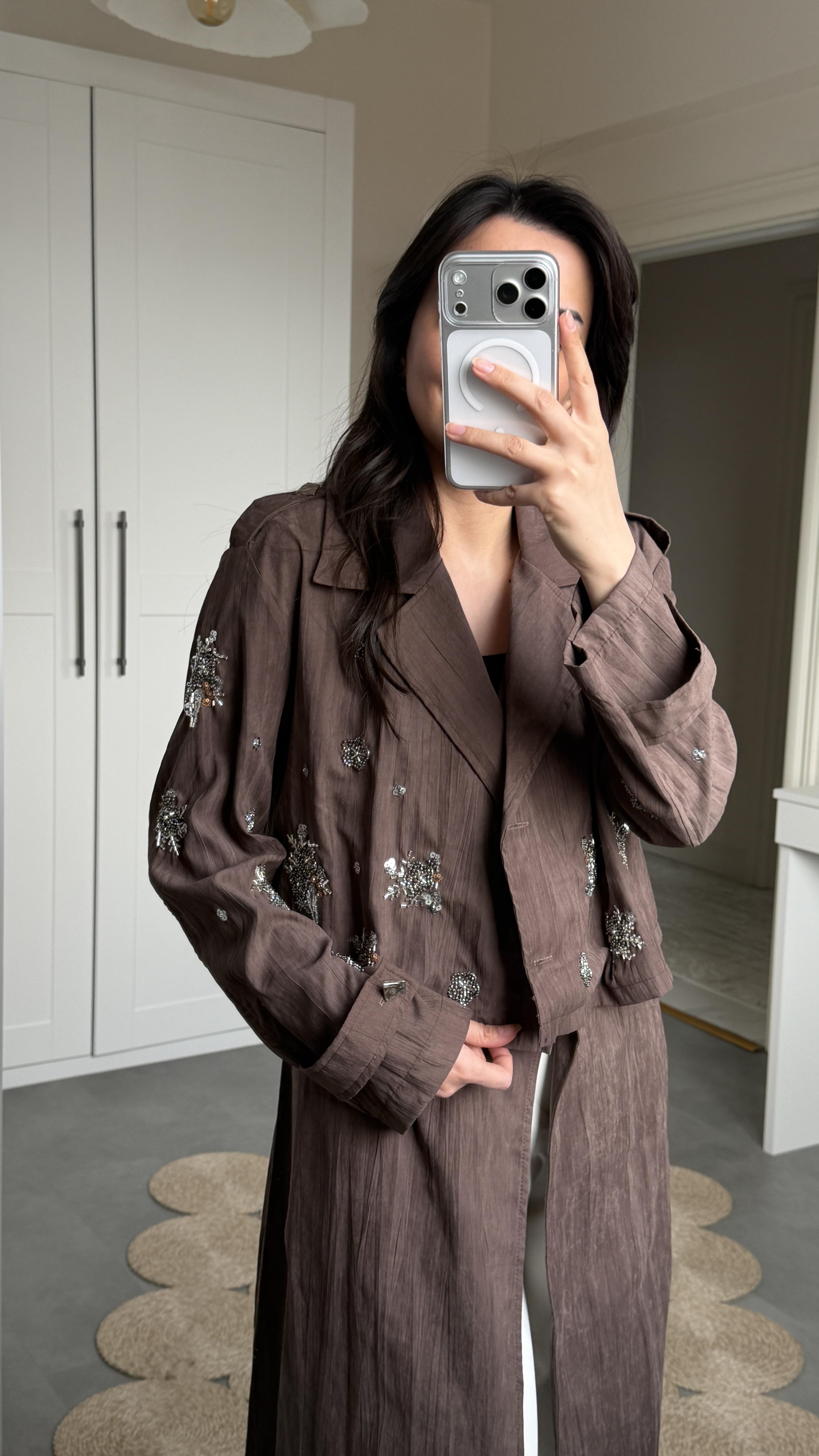 Taşlı 2Li Trenç - Kahve