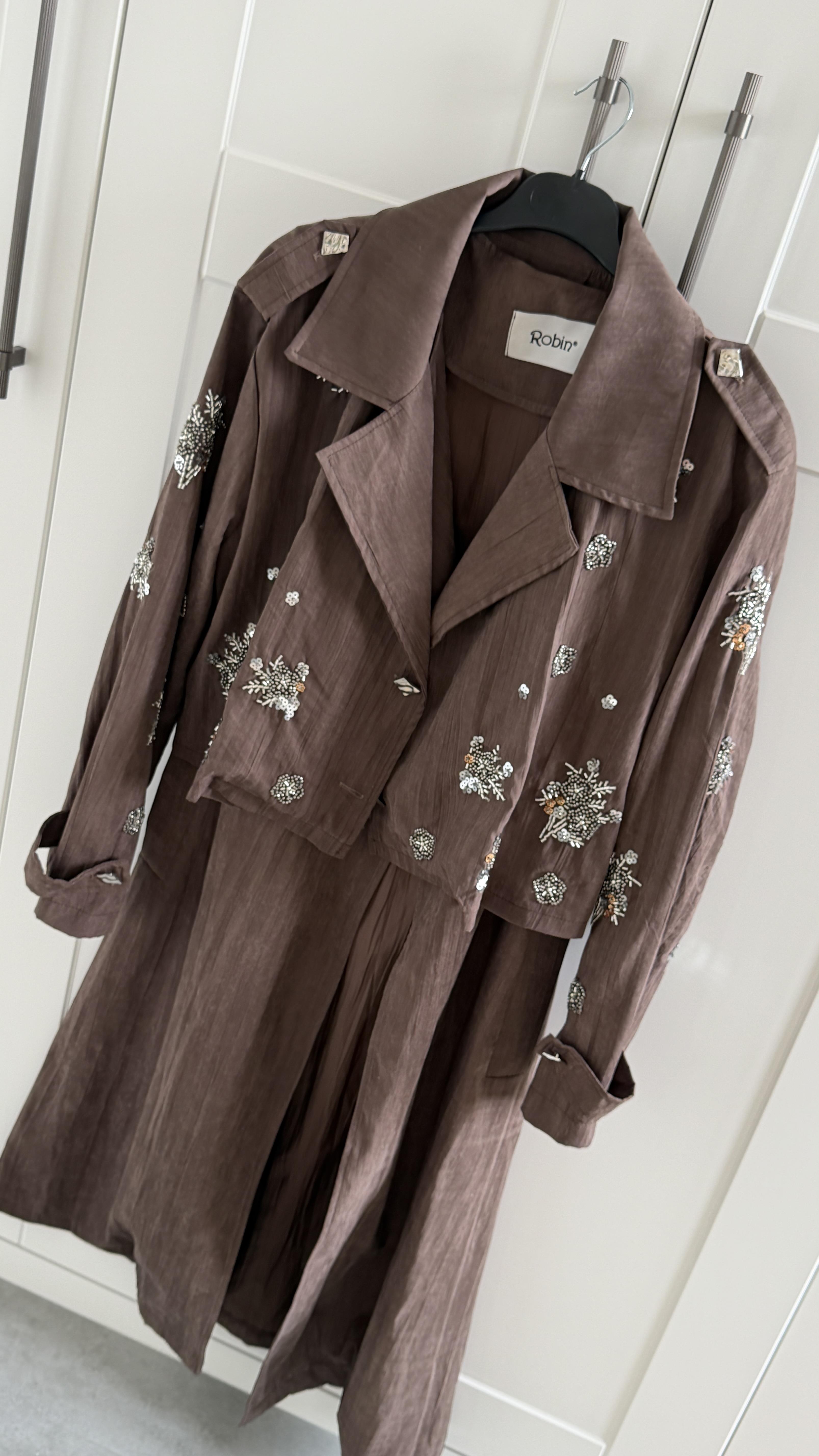 Taşlı 2Li Trenç - Kahve