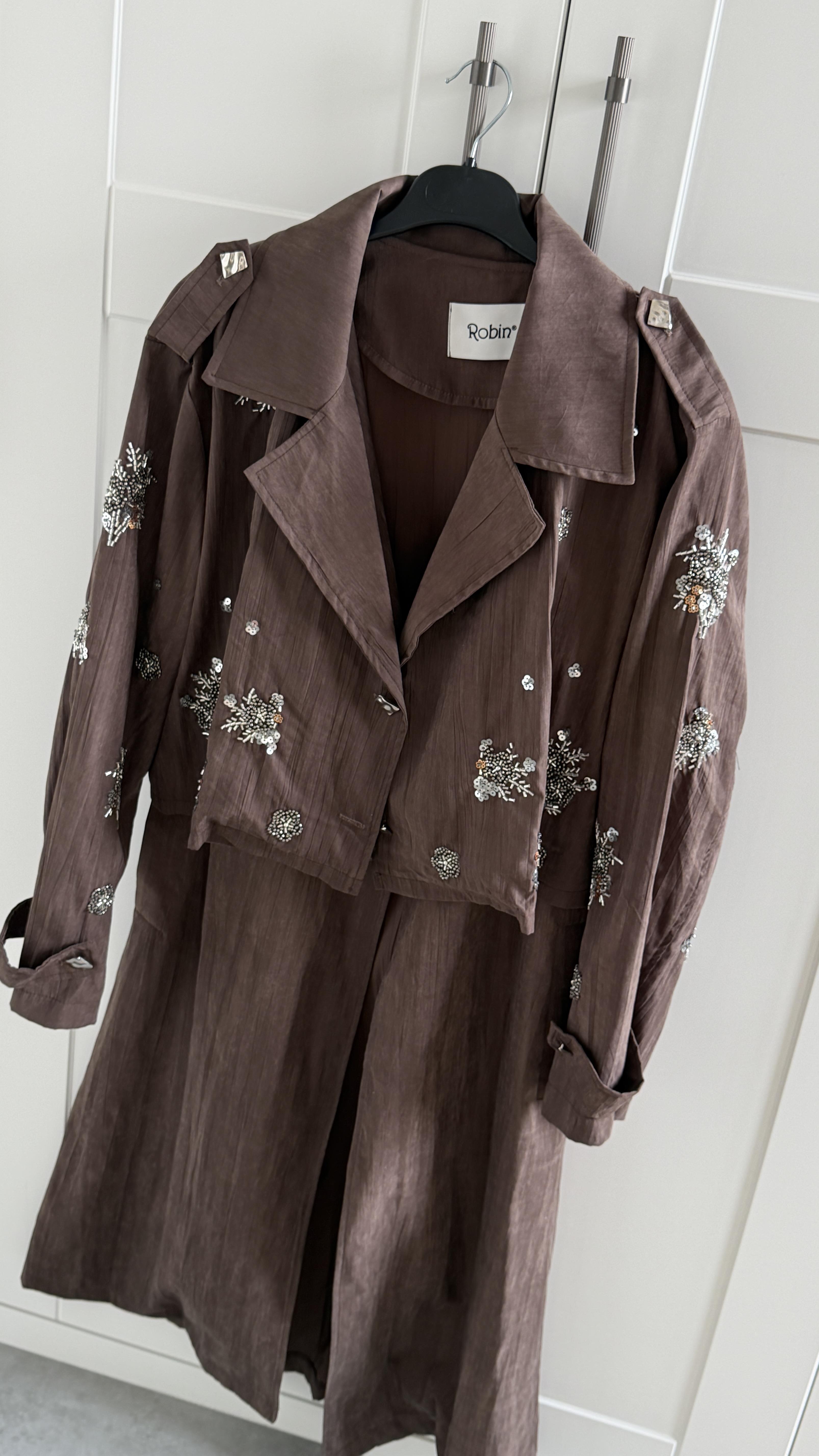 Taşlı 2Li Trenç - Kahve