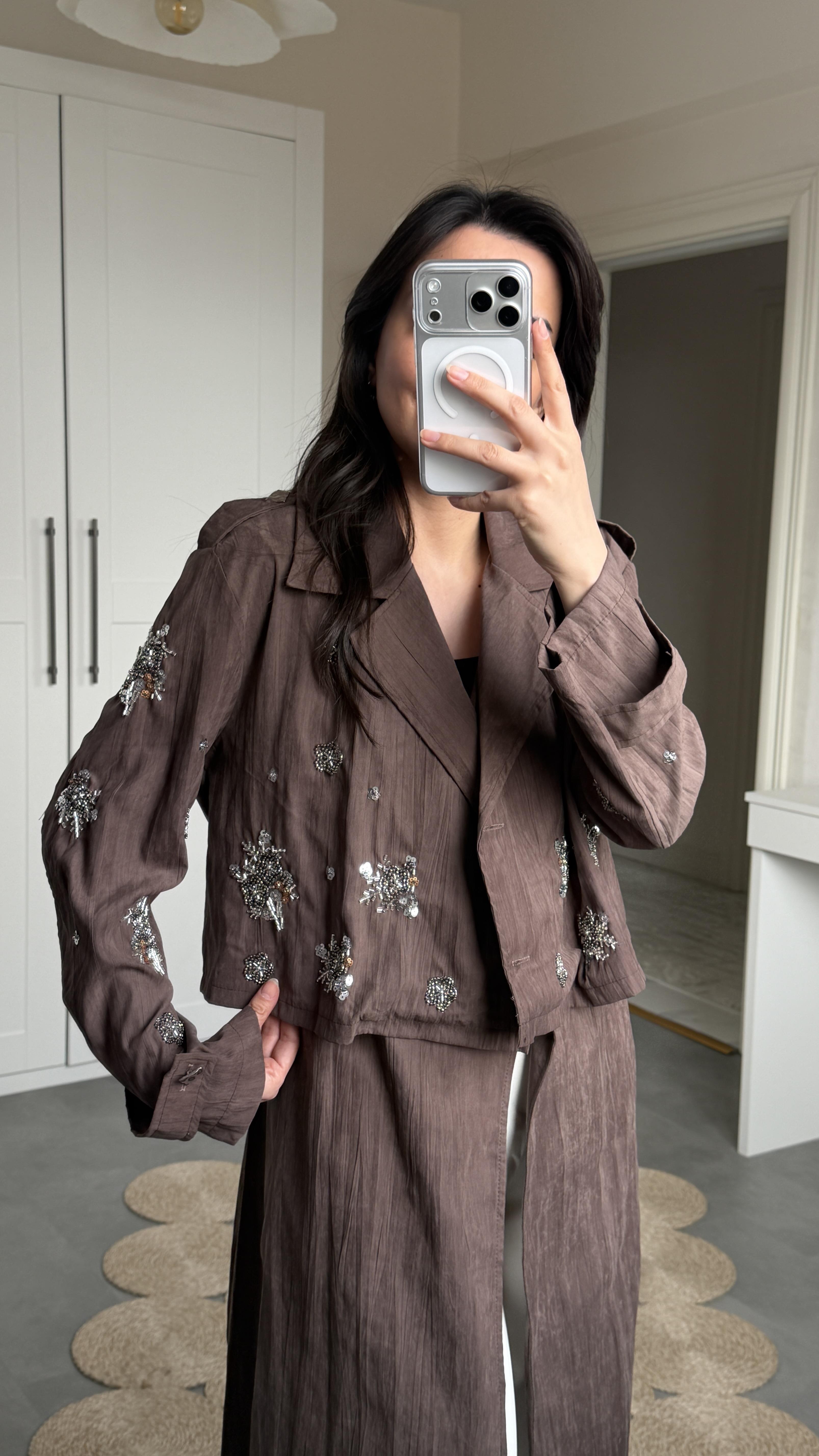 Taşlı 2Li Trenç - Kahve