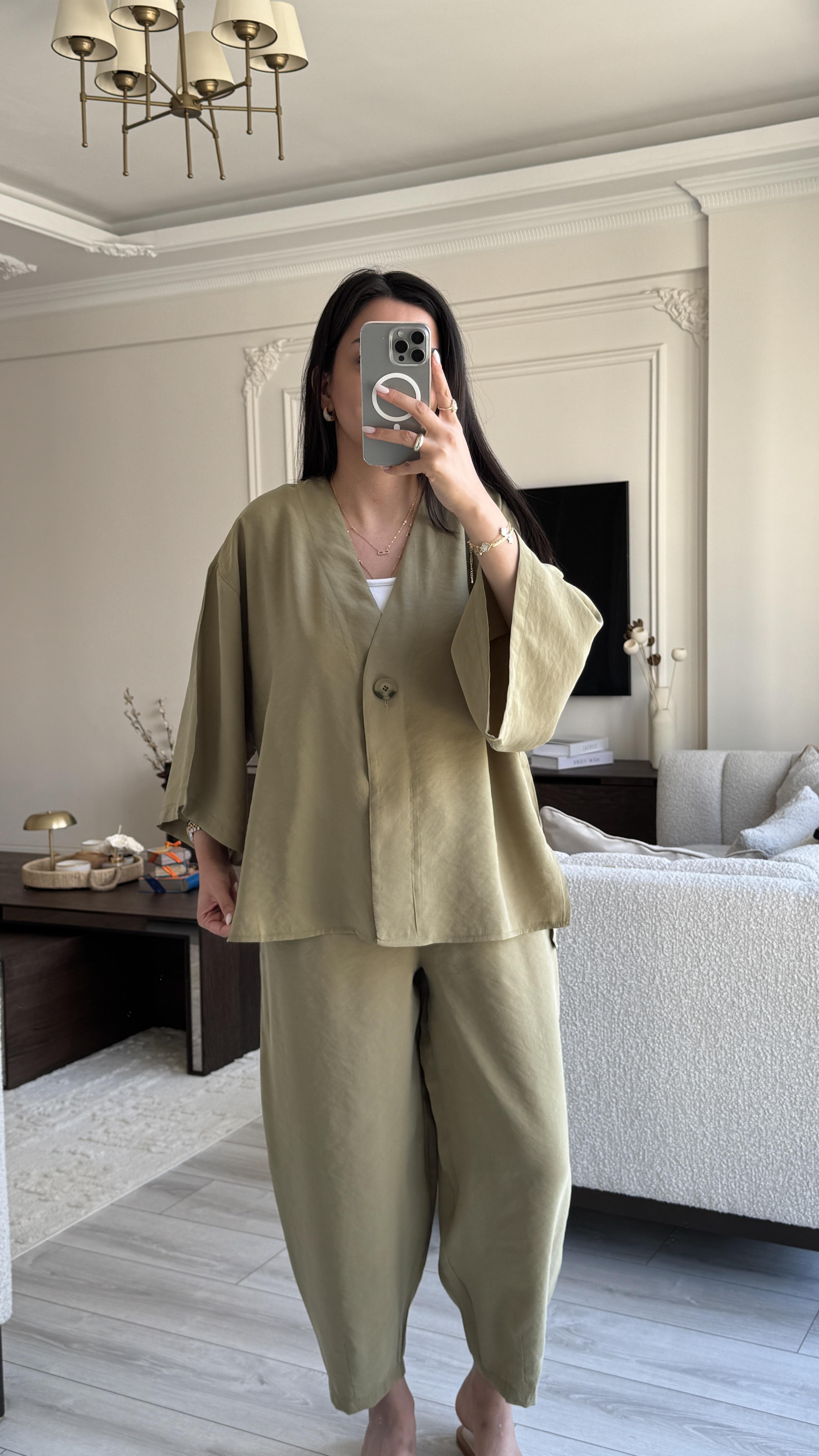Tek Düğmeli Oversize Takım - Haki