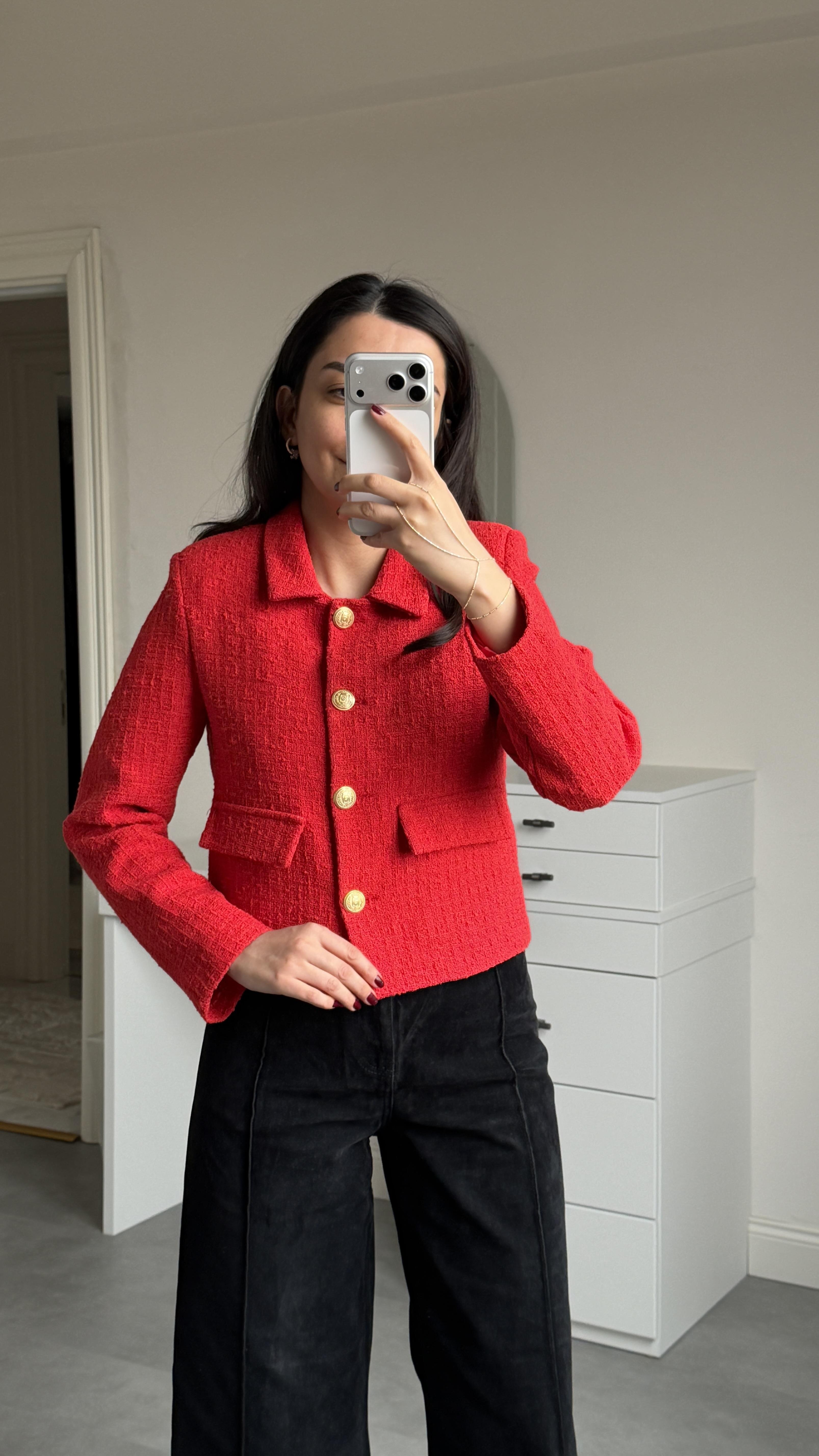 Tüvit Crop Ceket - Kırmızı