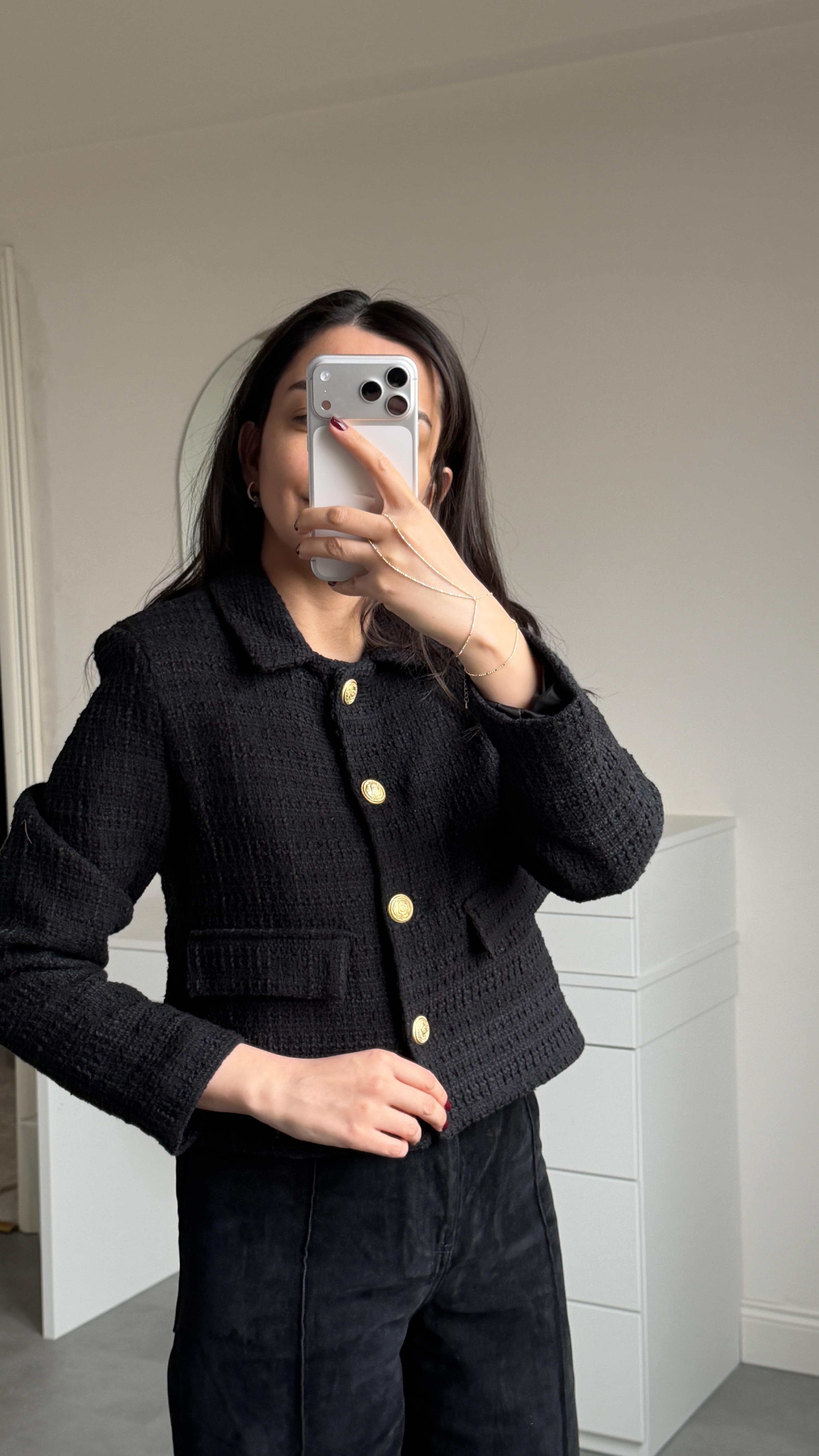 Tüvit Crop Ceket - Siyah