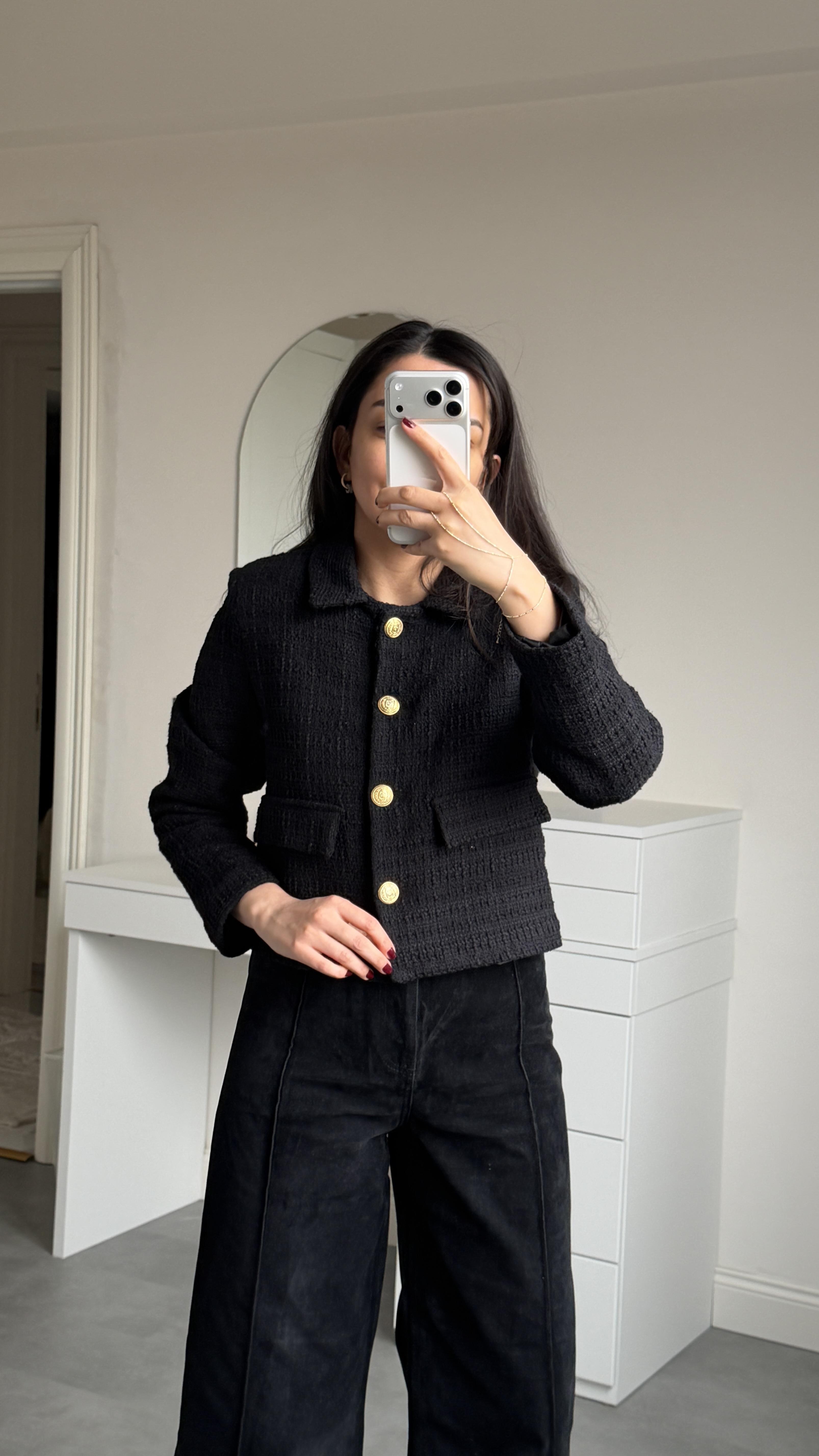 Tüvit Crop Ceket - Siyah