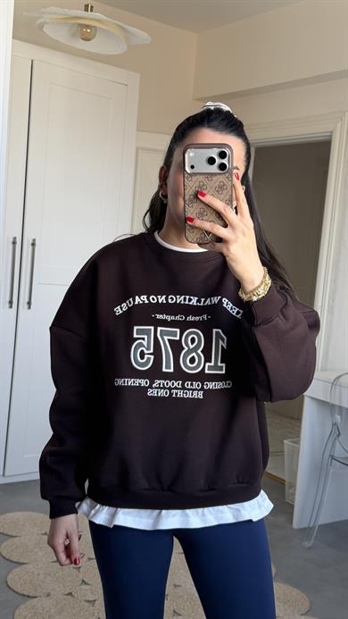 1875 Yazılı Sweat Kahve
