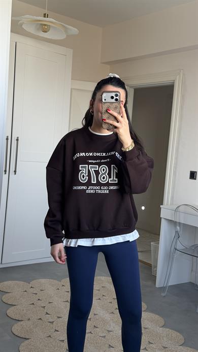 1875 Yazılı Sweat Kahve