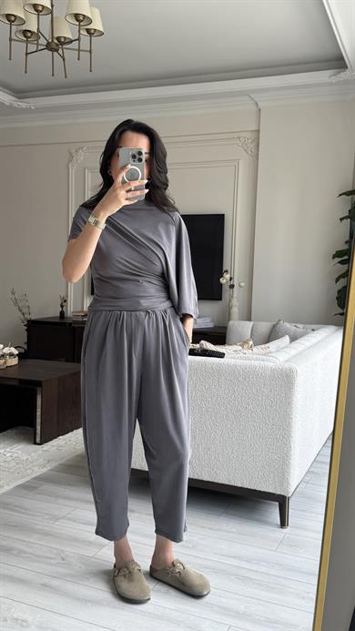 Asimetrik Kesim Takım - Gri