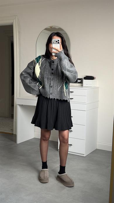 Baklava Desenli Hırka - Antrasit 