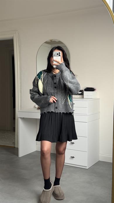 Baklava Desenli Hırka - Antrasit 