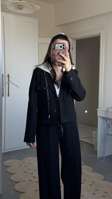 Ceket - Palazzo Pantolon Takımı Siyah