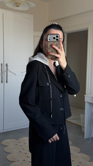 Ceket - Palazzo Pantolon Takımı Siyah