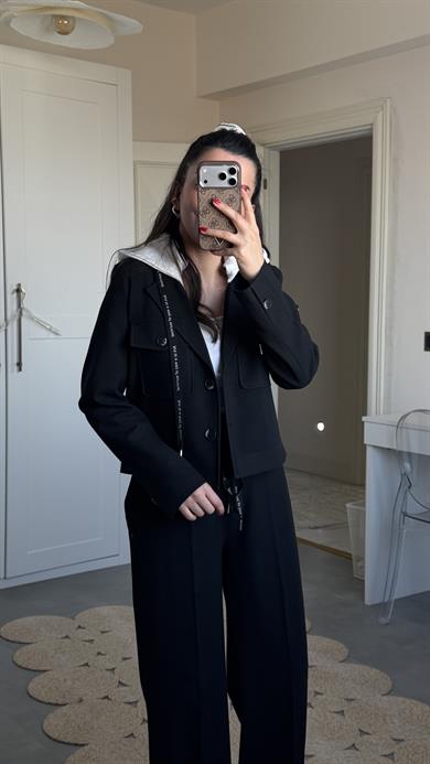 Ceket - Palazzo Pantolon Takımı Siyah