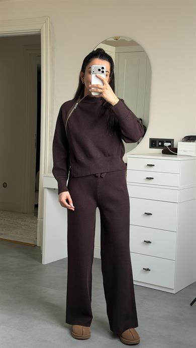 Çelik Örgü Triko Takım - Kahve