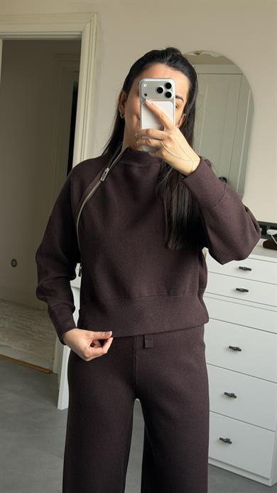 Çelik Örgü Triko Takım - Kahve