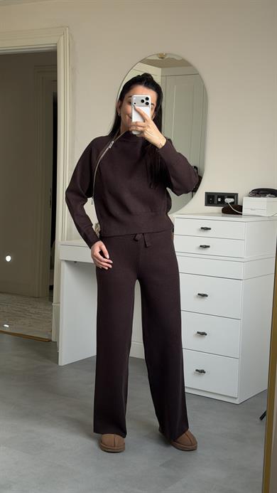 Çelik Örgü Triko Takım - Kahve