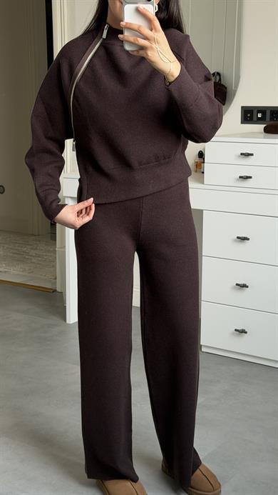 Çelik Örgü Triko Takım - Kahve