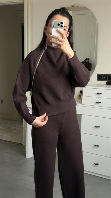 Çelik Örgü Triko Takım - Kahve