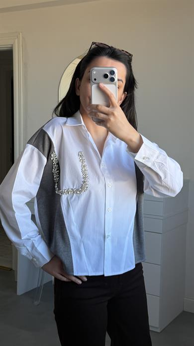 Cep Taşlı Gömlek - Beyaz