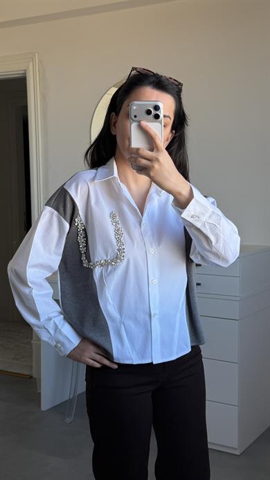 Cep Taşlı Gömlek - Beyaz