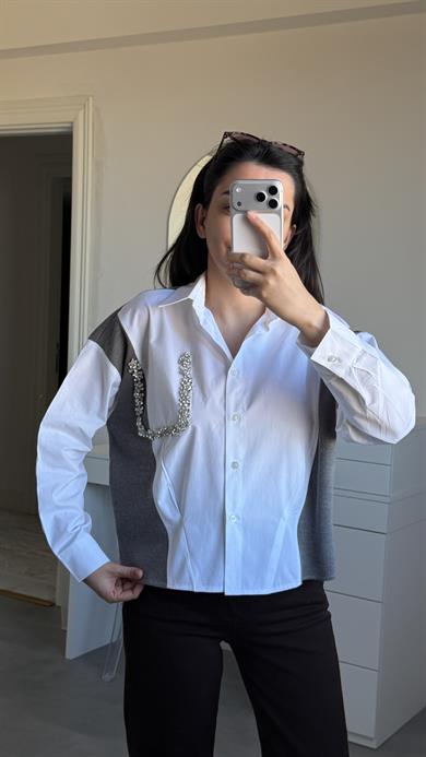 Cep Taşlı Gömlek - Beyaz