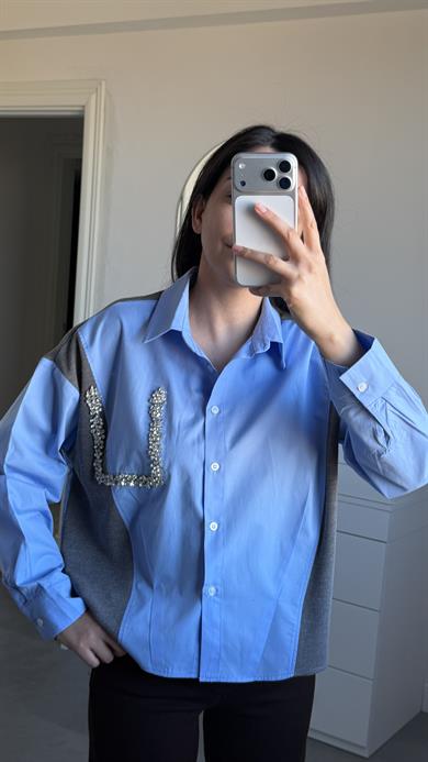 Cep Taşlı Gömlek - Mavi