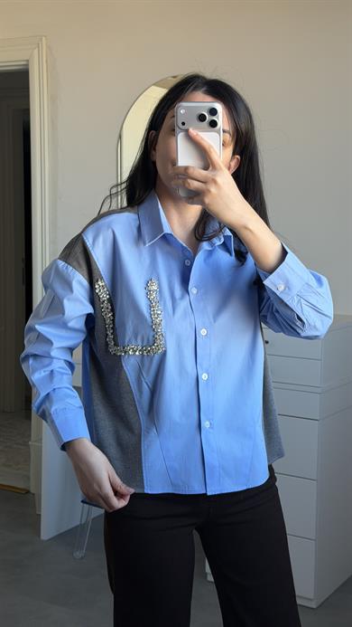 Cep Taşlı Gömlek - Mavi