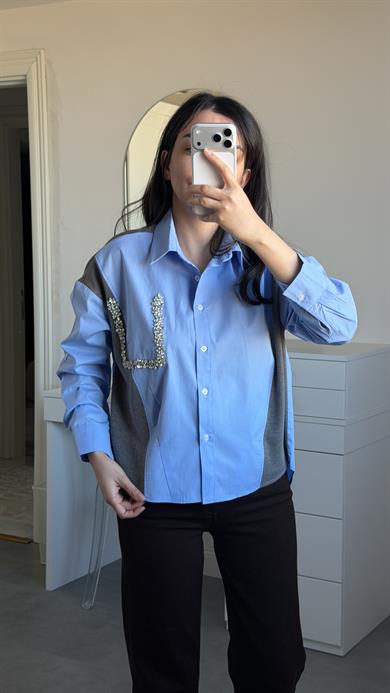 Cep Taşlı Gömlek - Mavi